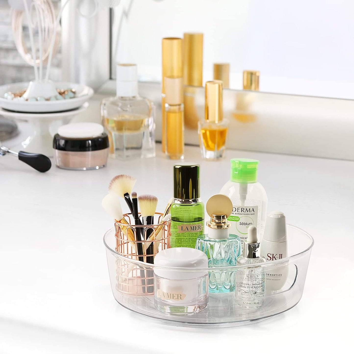 GUZON 6 Pack Lazy Susan Organizer for Cabinet, Upgraded 11.5" Clear Lazy Susan Turntable with Handles and Raised Edge, Rotating Spice Storage for Kitchen, Pantry, Refrigerator, Bathroom, Table