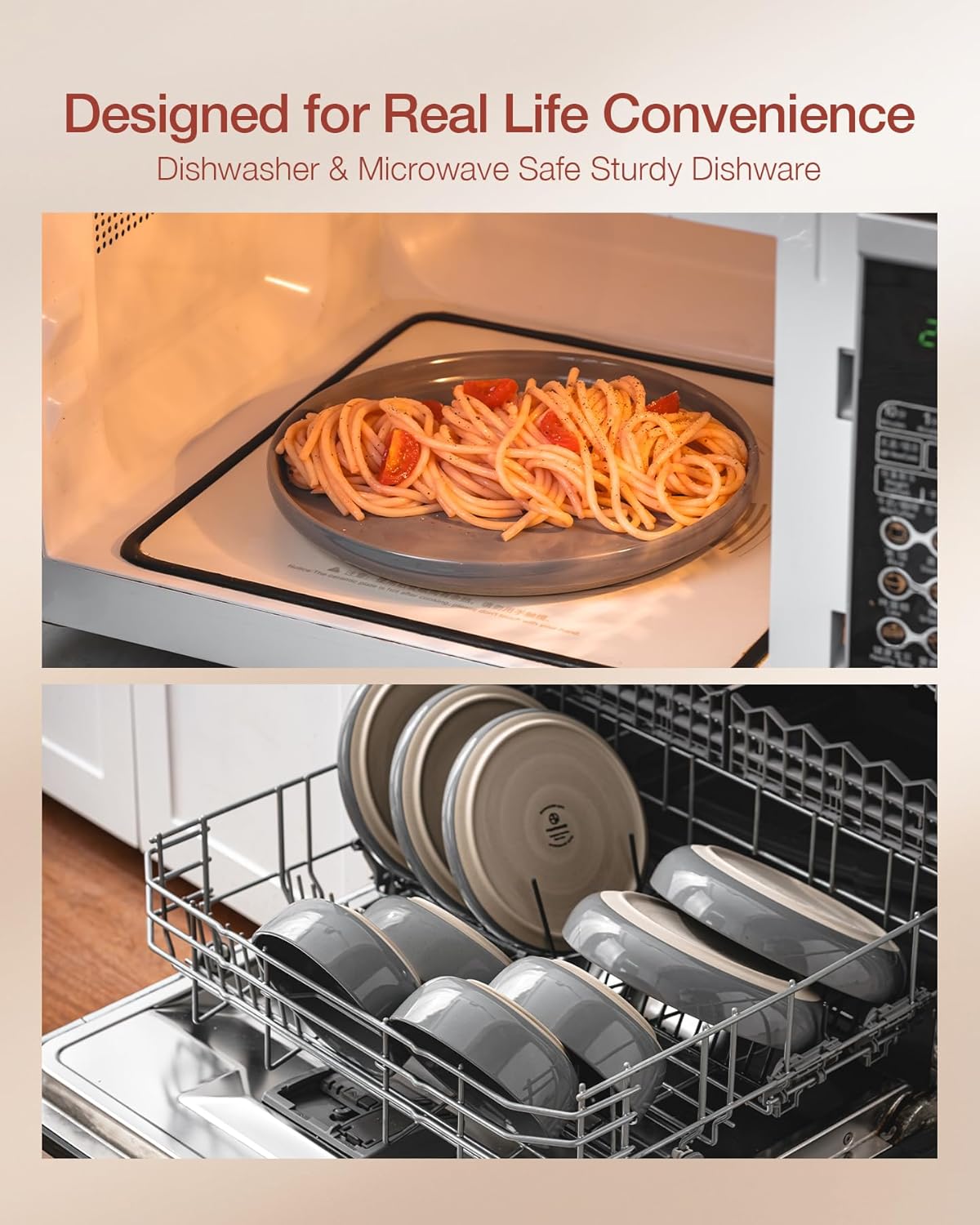 Famiware Milkyway Plates and Bowls Set, 18 Pieces Dinnerware Sets, Dishes Set for 6, Dark Gray