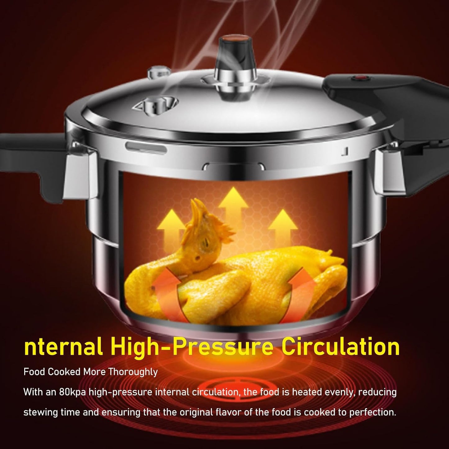 80Kpa Pressure Cooker Stainless Steel 8L Large Capacity, Pressure Canner with Steaming Rack Compatible with Gas & Induction Cooker (8L)