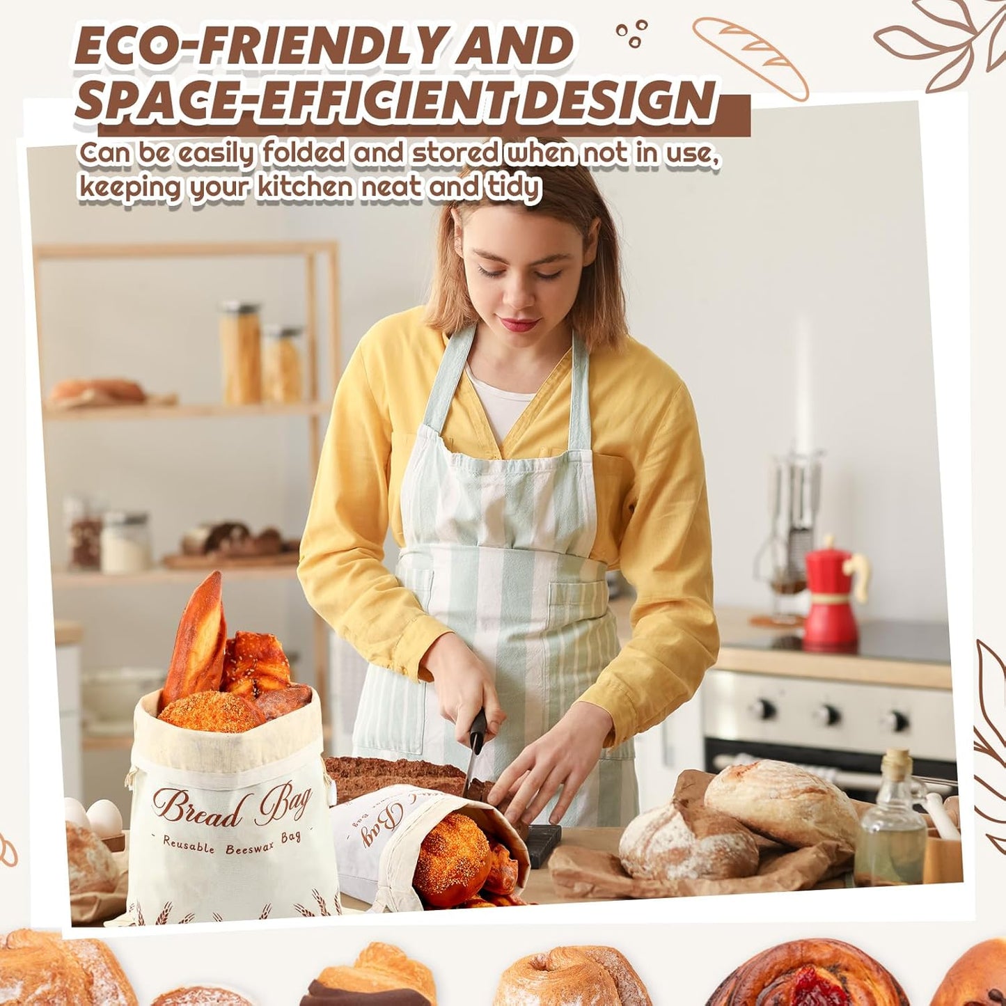 4 Pcs Beeswax Bread Bags for Sourdough Reusable Cotton Bread Storage Bags 13” x 17” Large Container Accessories for Homemade Loaf Keep Fresh Food Storage Gifts