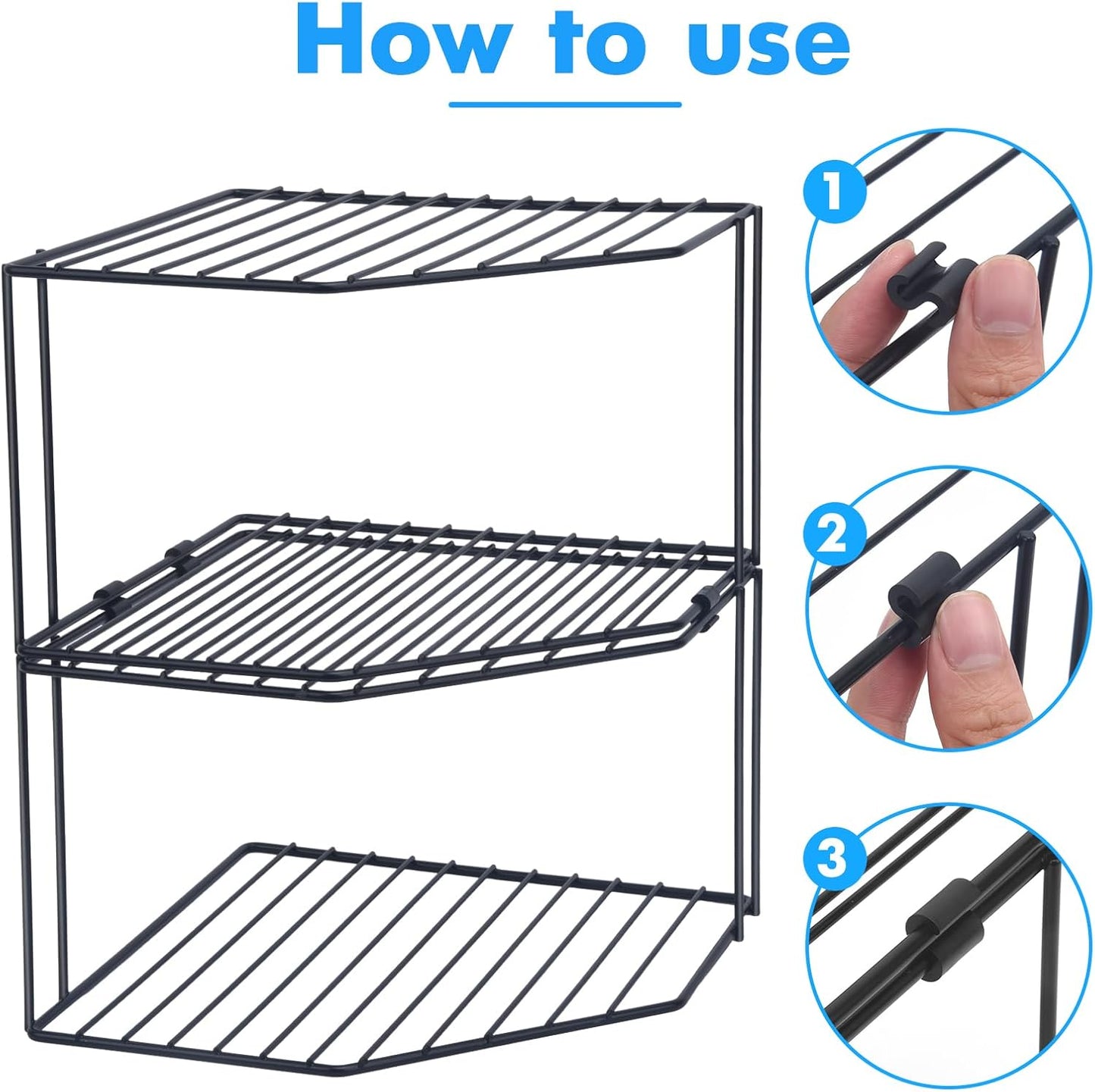 AKAZA 2-Tier Corner Stackable Organizer - Cabinet & Counter Shelf Rack, Storage Rack Organizer for Kitchen (Black)