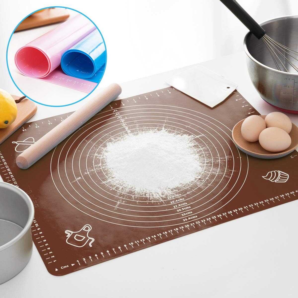 LIMNUO Silicone Baking Mat, Extra Thick Large Non Stick Pastry Mat Sheet for Dough Pie Crust Rolling Mats (Brown, M-16''(W)*20''(L))