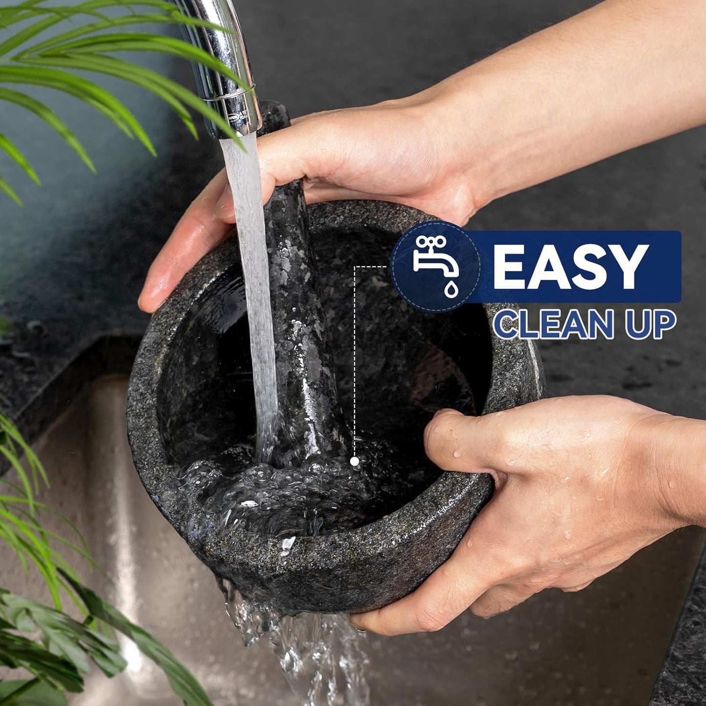 Koville Granite Mortar and Pestle Set, 6.3"-2 Cups Unpolishesd Stone Grinder Bowl for Guacamole, Salsa, Pill Crusher, Spice, Herb, Garlic, Nut, Heavy Duty Grinder for Kitchen(Angola Silver Black)