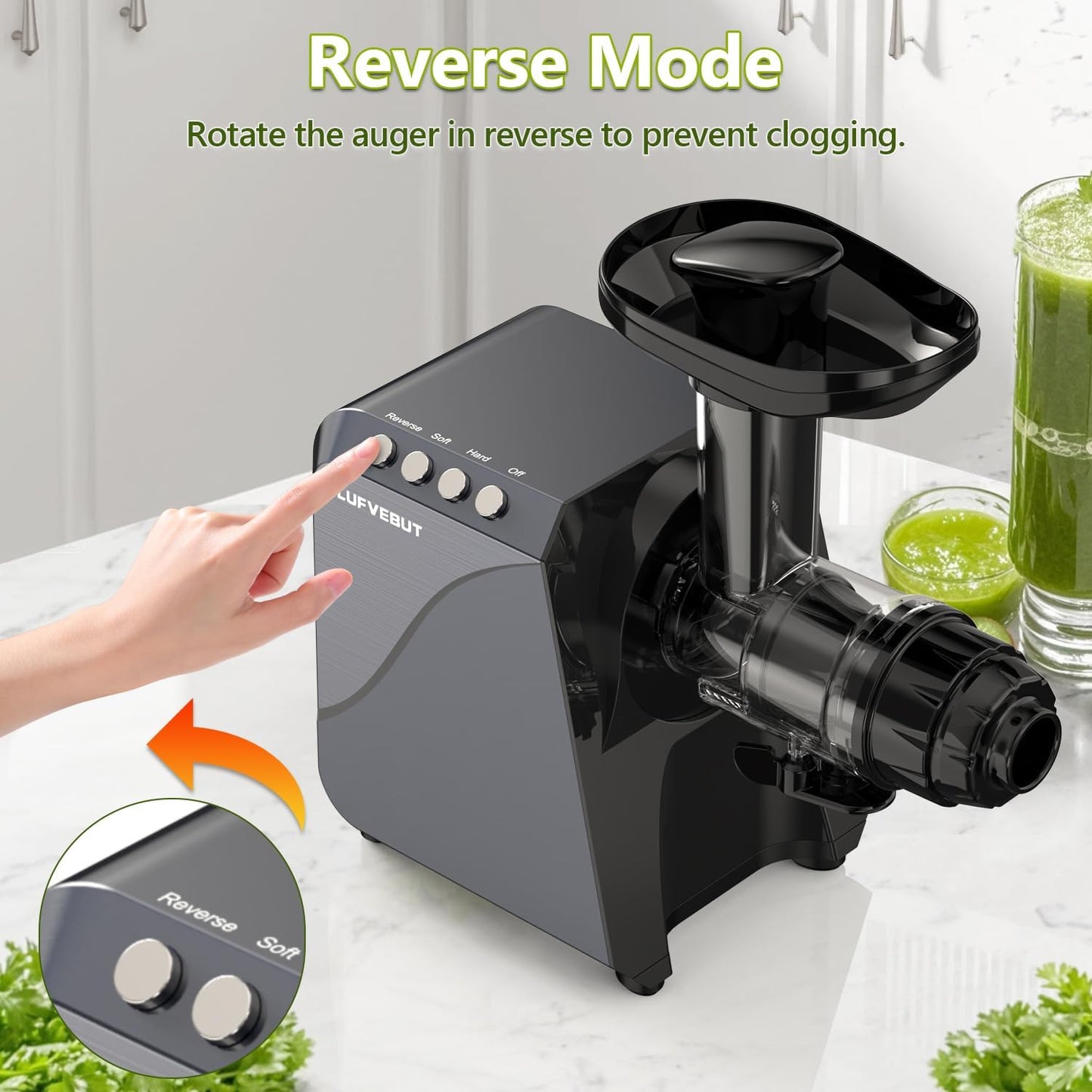 Masticating Fruit Vegetable Juicer Machine, 2-In-1 Electric Juicer Grinder 18 Adjustable Settings for Coffee Bean Nut, 250W Quiet Juicing Machine Cold Press Extractor BPA Free Easy To Clean & Assemble