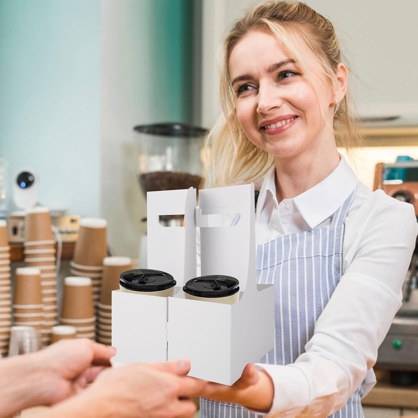 50 Pack White 2 Cup Drink Carrier with Handles, 2 Cup Cardboard Drink Carrier, Kraft Paperboard Cup Holders for Drinks, Double Cups Holder to Go Coffee Cup Holder for Food Delivery Service