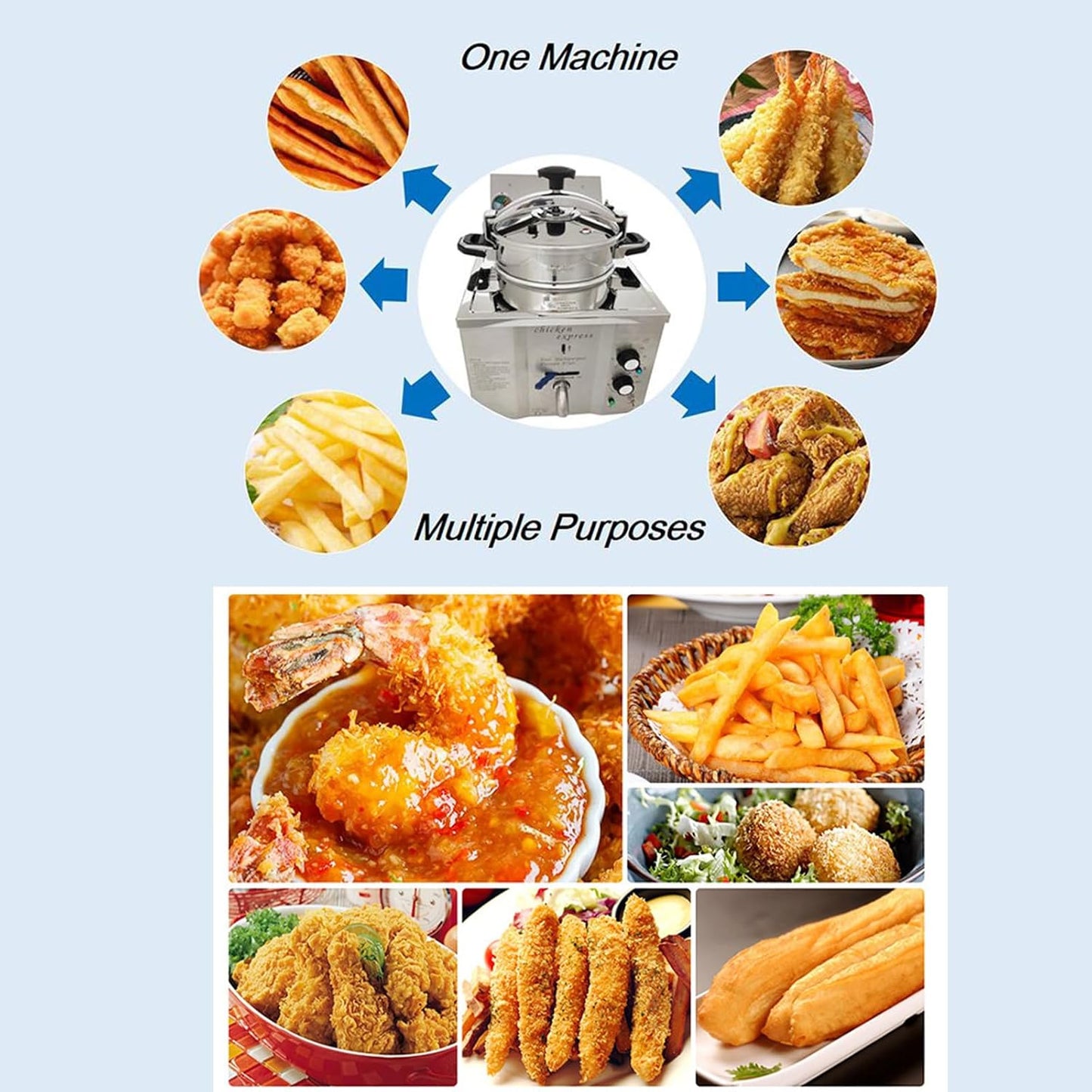 16L High Pressure Fried Chicken Stove Commercial Chicken Deep Fryer Electric Countertop Pressure Fryer with a Fitted Timer 110V 3KW