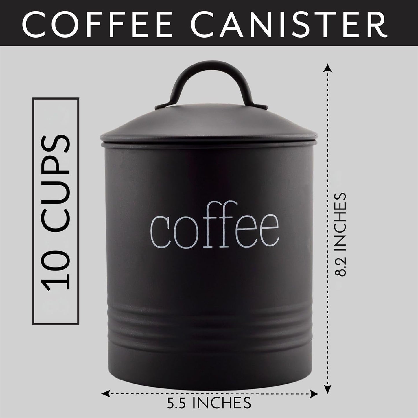 AuldHome Design Enamelware Black Coffee Canister; Modern Farmhouse Style Coffee Storage for Kitchen