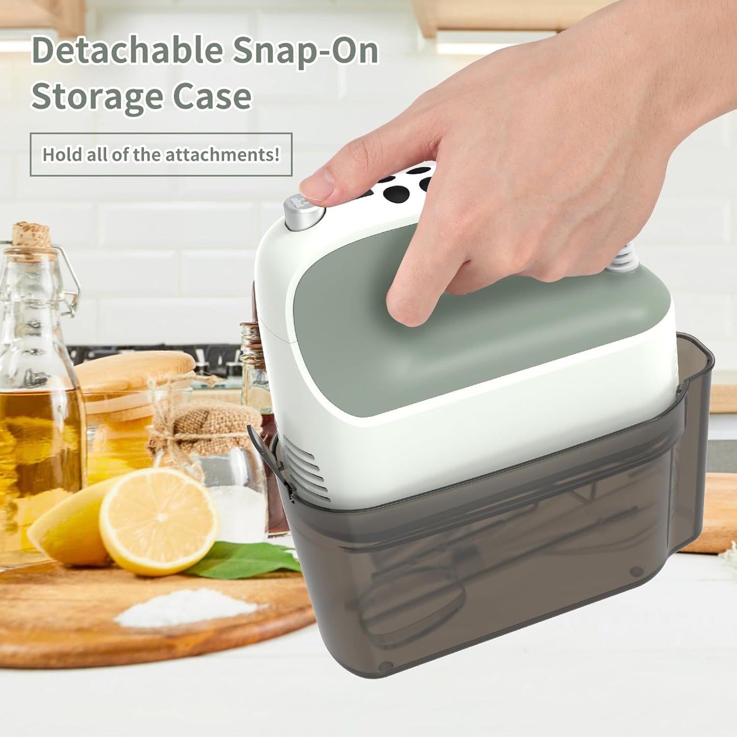 9-Speed Digital Hand Mixer Electric, 400W DC Motor, Hand Mixer electric Handheld with Snap-On Storage Case, Touch Button, Turbo Boost, 5x Stainless Steel Accessories (Light Green)