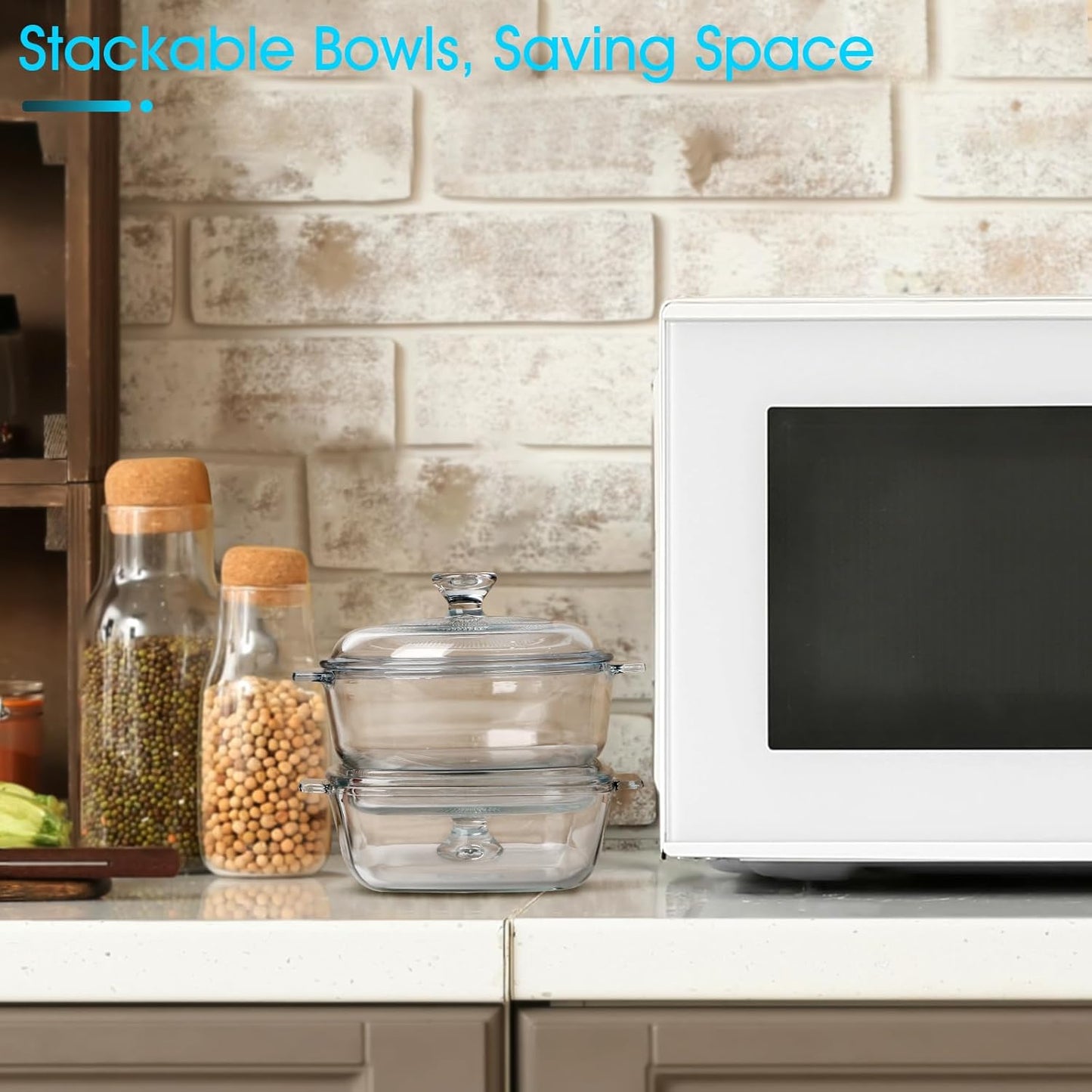 NUTRIUPS Mini Glass Casserole Dish Set with Lid Oven Safe Casserole Dish Set 2 Pack (5.9in Square+6in Round), 25oz Glass Microwave Bowl With Lid Microwavable Cookware