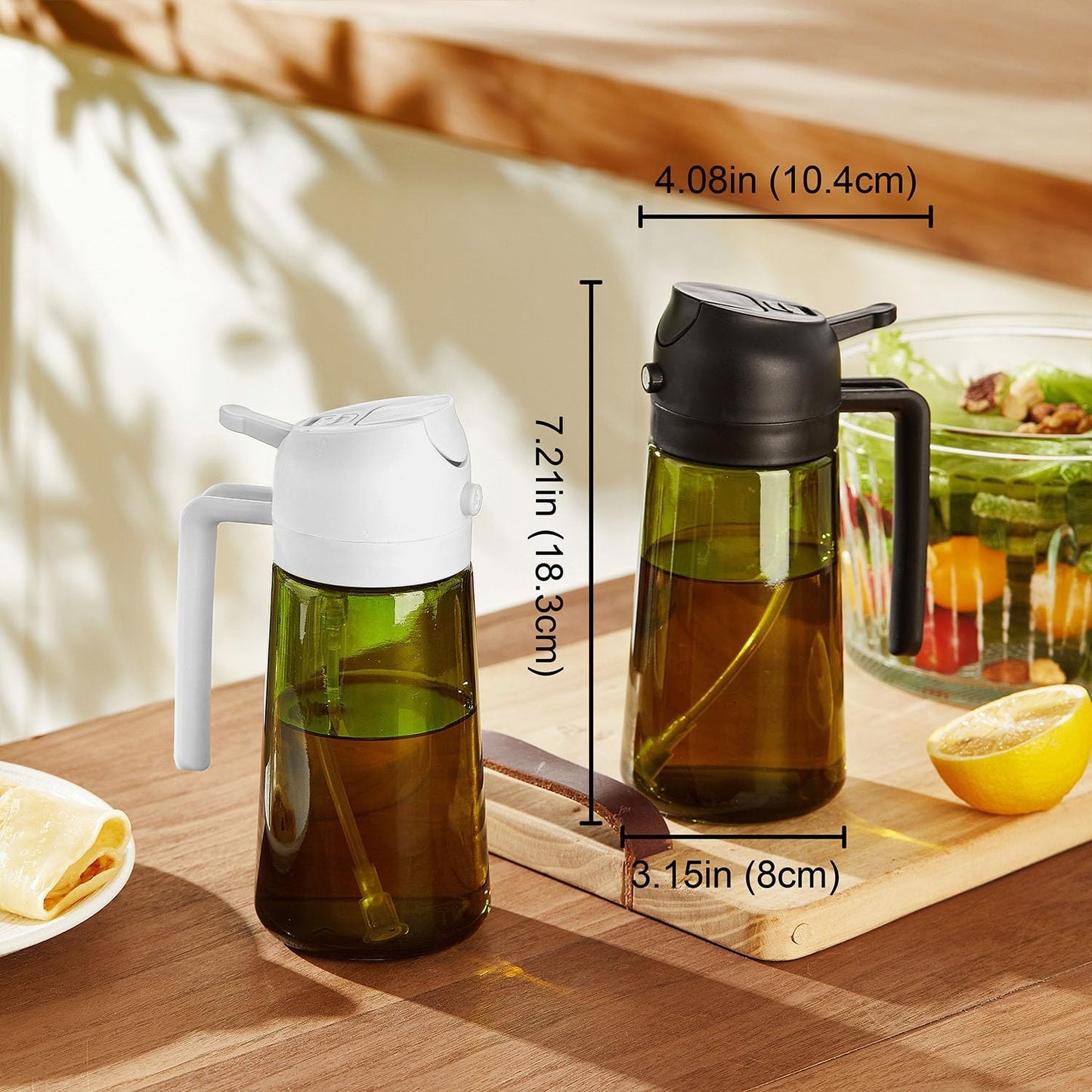 TrendPlain - Original 16oz/470ml Olive Oil Dispenser Bottle for Kitchen Gadgets and Air Fryer Accessories - Olive Oil Sprayer for Cooking w/Stickers - Black&Ash