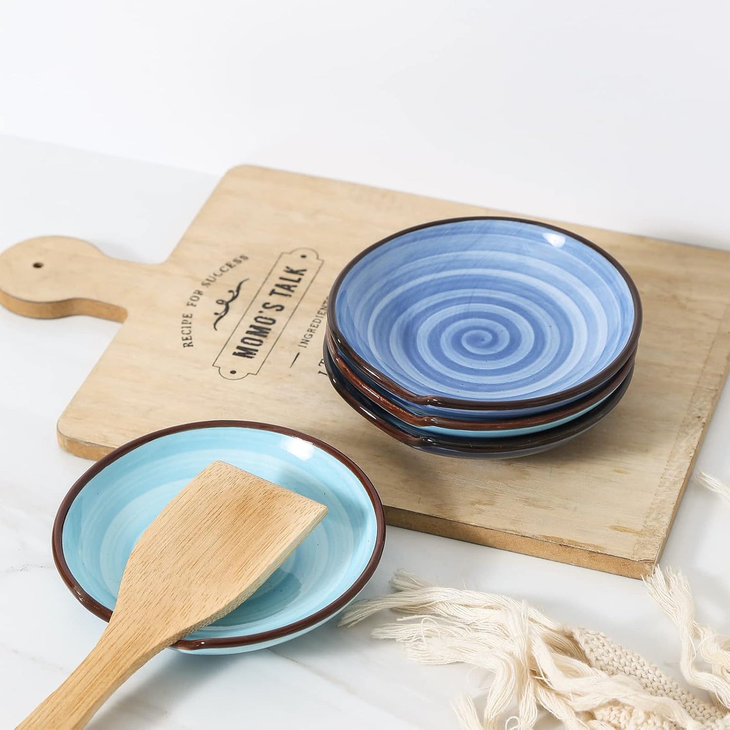 Selamica Ceramic Spoon Rest for Stove Top, 4.6 Inch Cooking Spoon Holder for Kitchen Counter, Stackable Utensil Rest Holder for Spatula, Ladles, Tong, Coffee Spoon, Set of 4, Gradient Blue