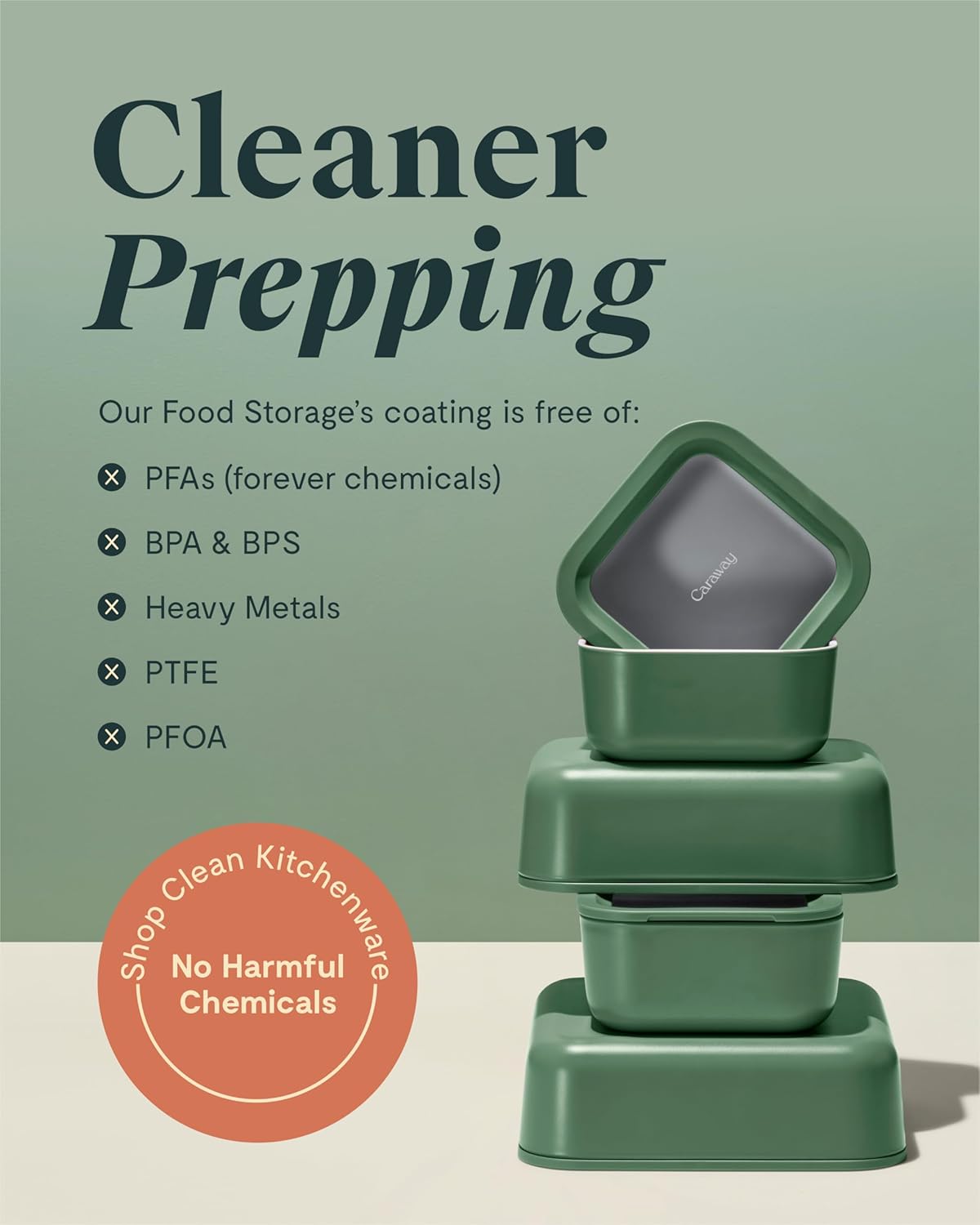 Caraway 3pc Glass Food Storage Set – 10 Cup, 6.6 Cup, & 4.4 Cup Food Containers - Ceramic Coated - Non Toxic Non Stick Lunch Box with Glass Lids - Dishwasher, Oven, & Microwave Safe - Sage