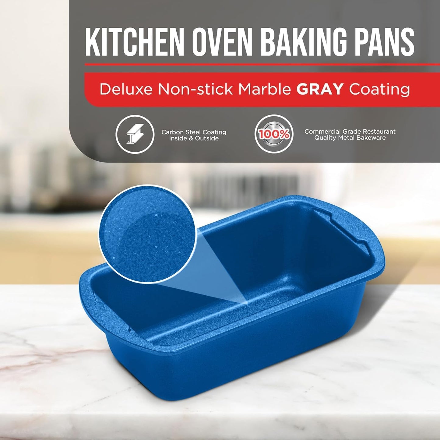 Nonstick Loaf Pan Set Pack of 4, 7" to 11" Large Baking Bread Pan, Oven Safe Up to 450°F, PFOA, PFOS, PTFE Free, Space Saving Stackable Design, Stain Resistant, Dishwasher Friendly, Blue Marble