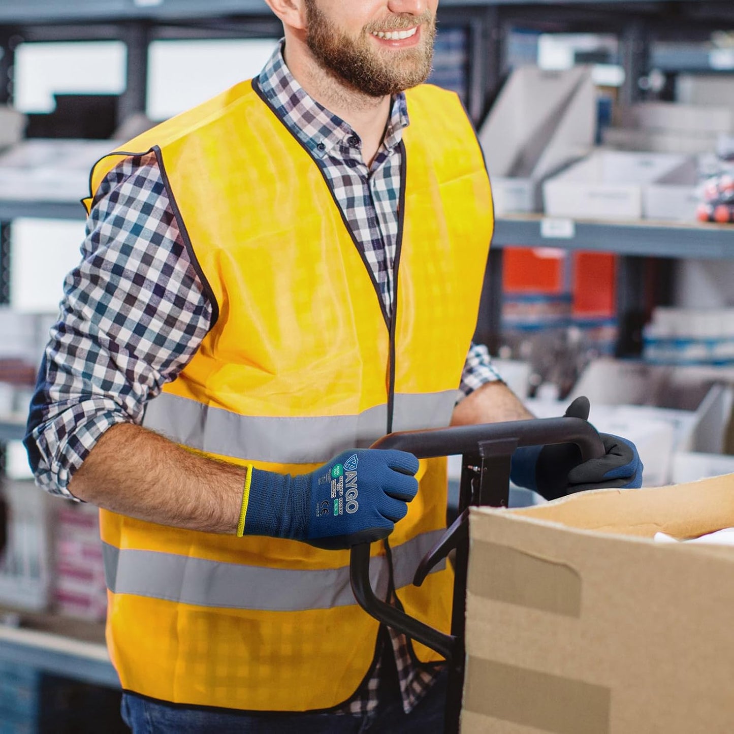 KAYGO Safety Work Gloves MicroFoam Nitrile Coated-12 Pairs, KG18NB,Seamless Knit Nylon Glove with Black Micro-Foam Nitrile Grip,Ideal for General Purpose,Automotive,Home Improvement, Dark Blue, S