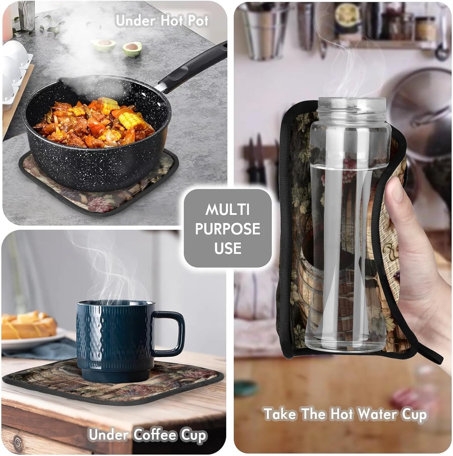 Vintage Wine and Ripe Grapes Oven Mitts and Pot Holders Sets, 2 Pcs Decorative Kitchen Oven Glove for Cooking