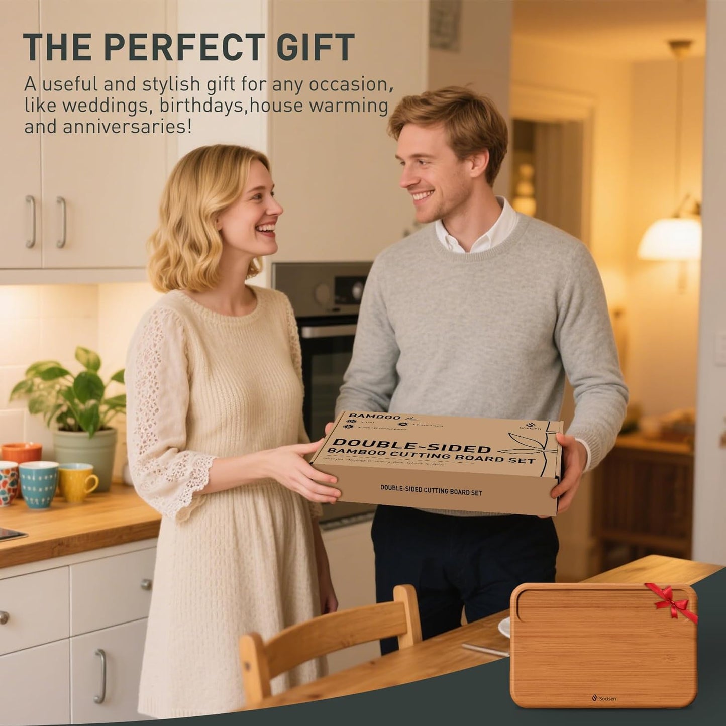 Bamboo Cutting Board Set Non Toxic Wood Chopping Board Over Sink Kitchen Gadgets Charcuterie & Chopping Board Apartment Essentials New Home Must Haves Things Stuff Accessories House Housewarming Gift