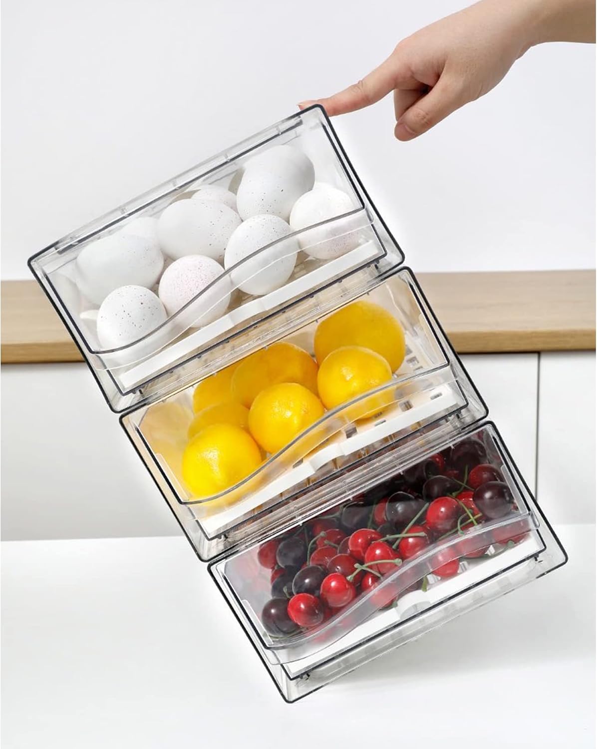 Diskary Fridge Organizer, Stackable Refrigerator Organizer Bins, Reusable Food Storage Containers, Fridge Drawer Organizer in Home Kitchen, Barbecue Shop, Restaurant, BPA-Free (2 Drawers, Medium)