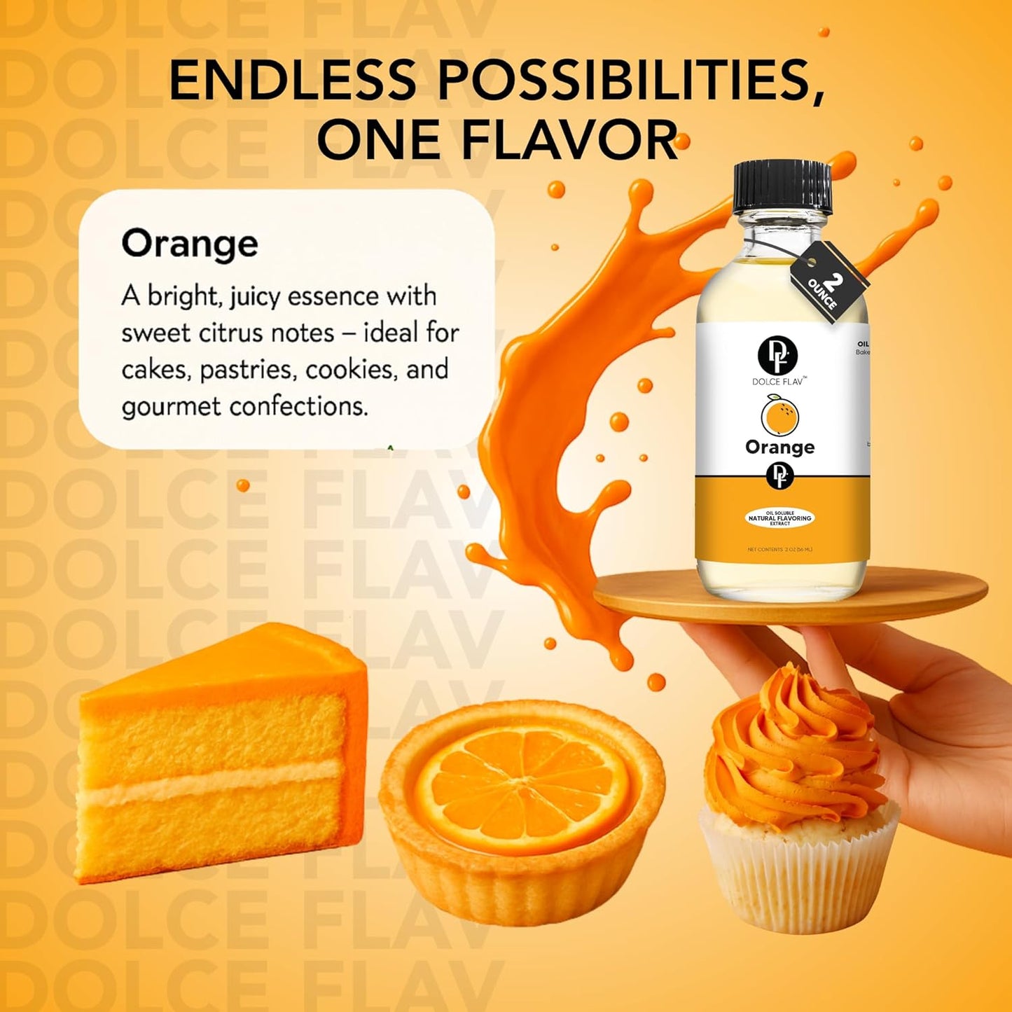 Dolce Flav Natural Orange Extract – 2 Ounce Oil-Soluble Kosher, Sugar-Free, Concentrated Citrus Flavor for Candy, Chocolates & Desserts, Includes Measured Dropper