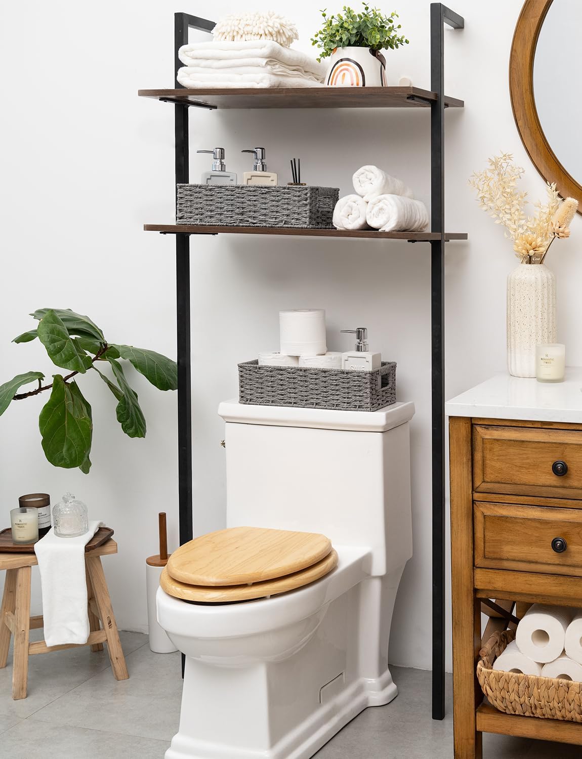 StorageWorks Toilet Tank Basket for Bathroom, Round Paper Rope Wicker Storage Basket Back of Toilet Tank Top, 14 ¼"L x 6 ¾"W x 3 ¾"H, 1 Pack