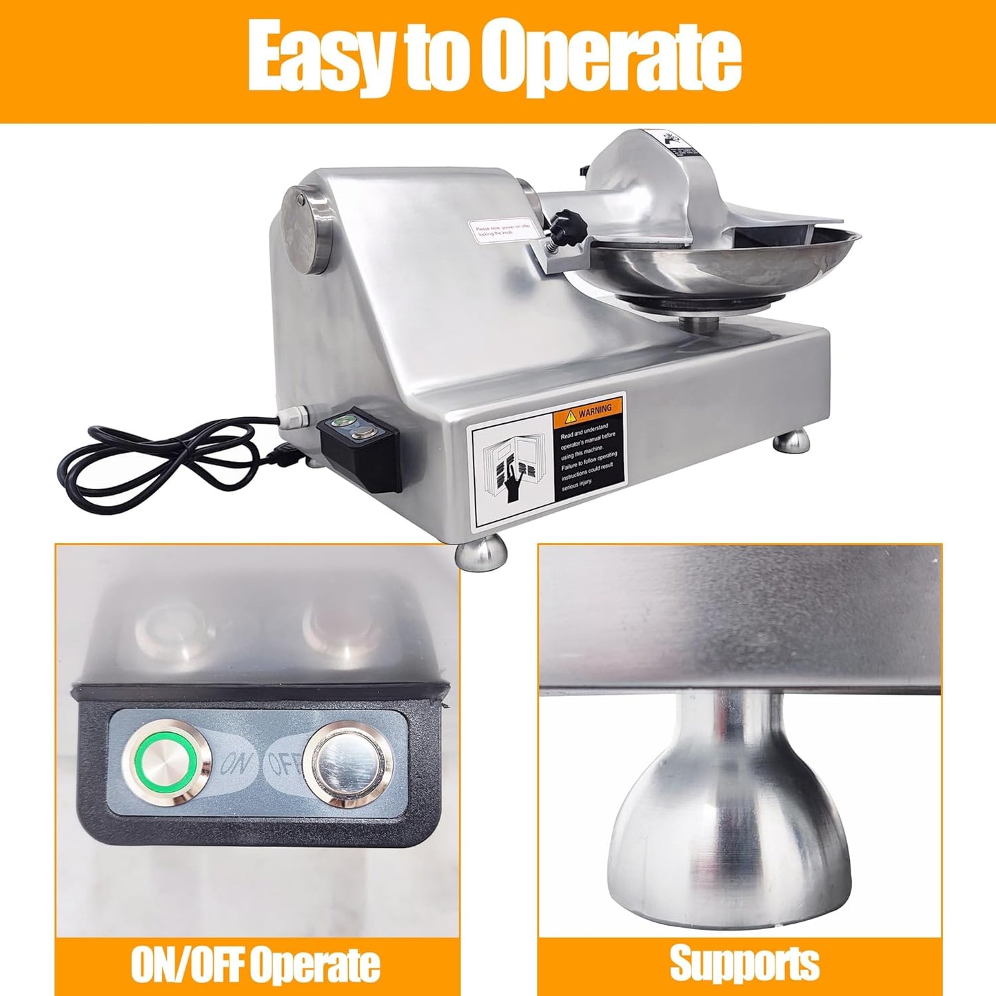 TECHTONGDA 110V Commercial Food Processor Electric Food Cutter Meat Vegetable Chopper Grinder Machine with 5.5L Capacity for Vegetables Fruits Meat Grains Peanut Ginger Garlic