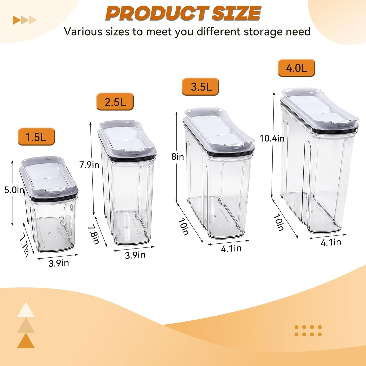 FreshKeeper Cereal Containers Storage Set, Airtight Food Storage Container with Lid 4L/135.2oz, 2PCS BPA-FREE Plastic Pantry Organization Canisters for Rice Cereal Flour Sugar Dry Food in Kitchen