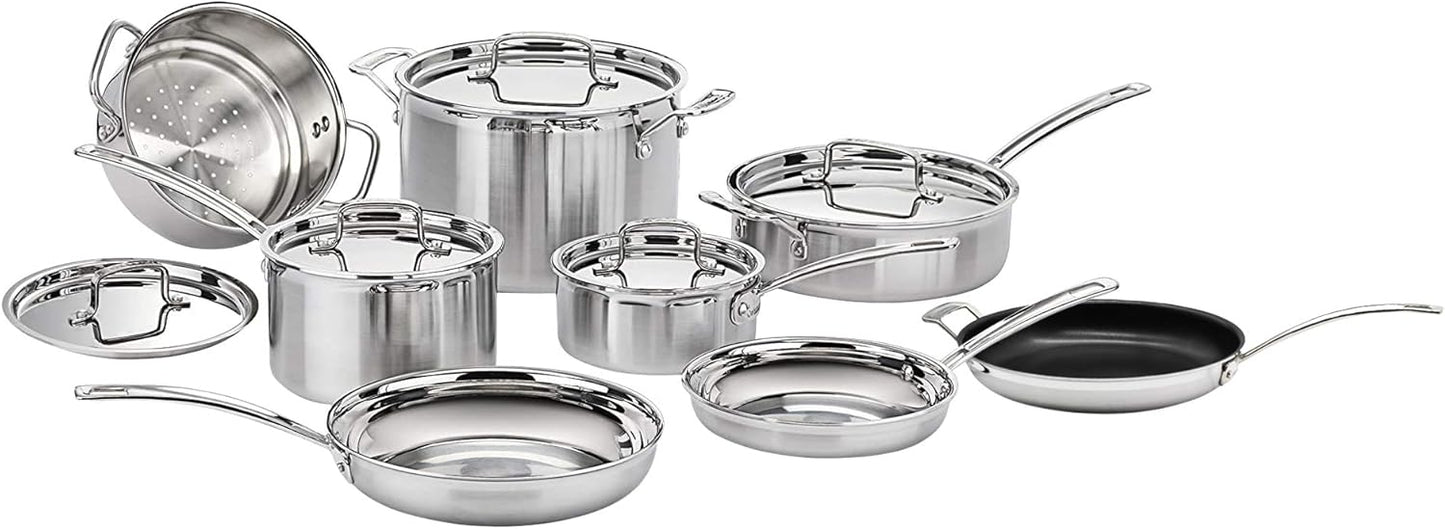 Cuisinart 13 Piece Cookware Set, MultiClad Pro Triple Ply, Silver, MCP-13N