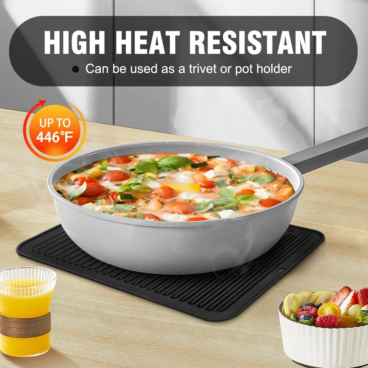 Walfos XXL Silicone Trivet 16 Inch and Round Trivets 9 Inch & 7 Inch, Trivets for Hot Pots and Pans, Heat Resistant Pot Holders Hot Pads for Kitchen Quartz Countertops, Hot Dishes, 5 Pack, Black