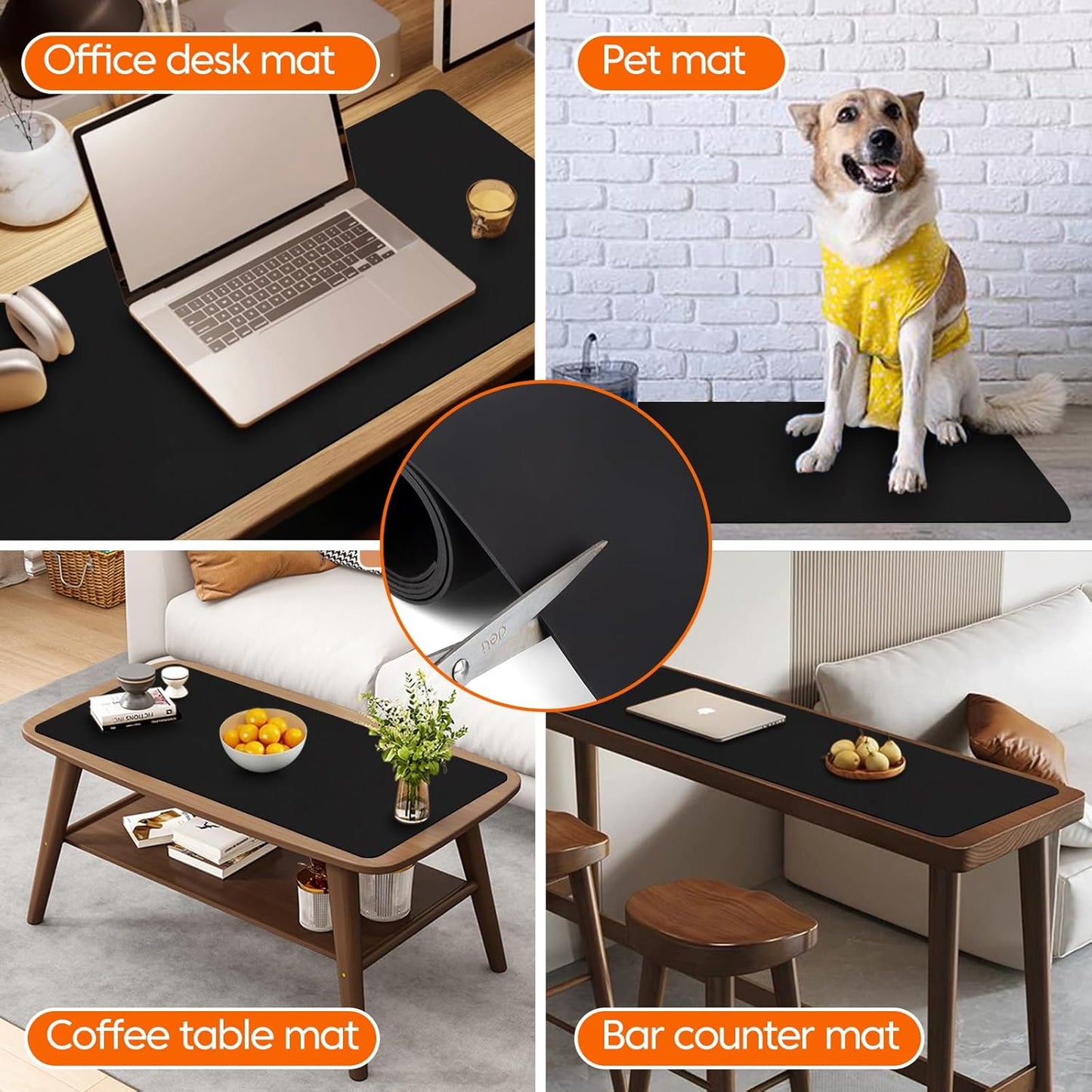 Extra Large Silicone Mat for Kitchen Counter, Heat Resistant Mats for Countertop, Bar mat, Skin-Friendly Surface Countertop Protector Mat, Pet Feeding Pad, Freely Cuttable (Black, 20"x80"x1.6 mm)