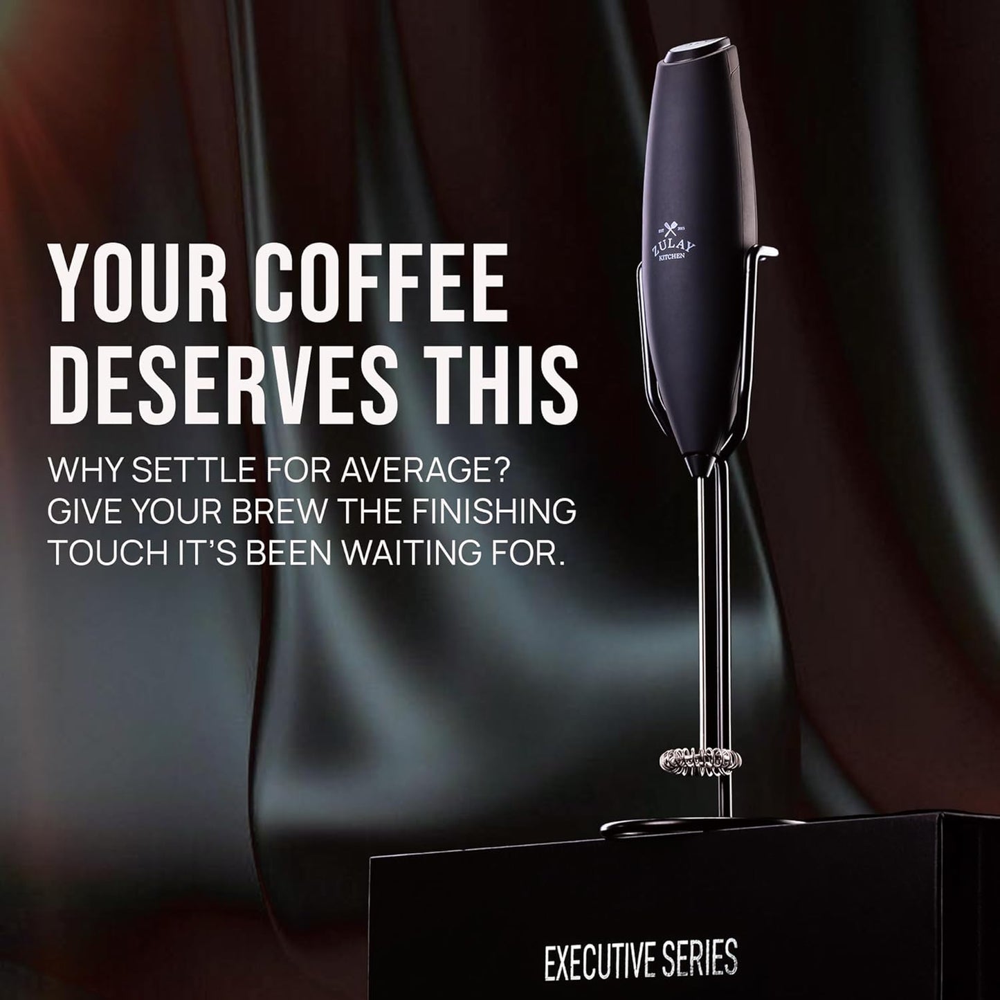 Zulay Kitchen Executive Series Milk Frother Wand - Upgraded & Improved Stand - Ideal Coffee Gift - Coffee Frother Handheld Foam Maker For Lattes - Electric Milk Frother Handheld For Cappuccino