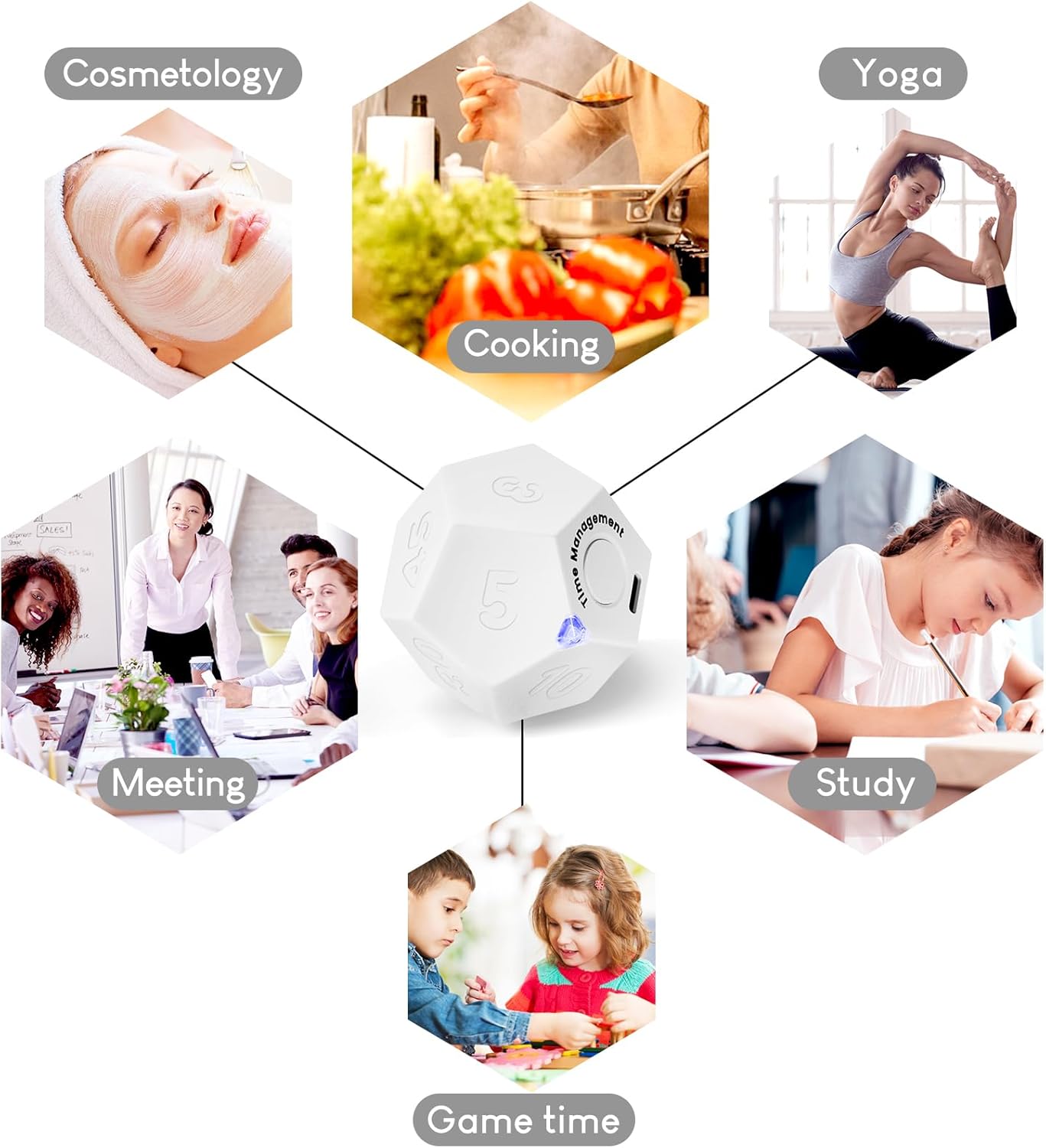 Pomodoro Timer - 11 Preset Productivity Timer, Ring/Vibrate Mode Cube for Cooking, Learning, Exercise and Beauty - White