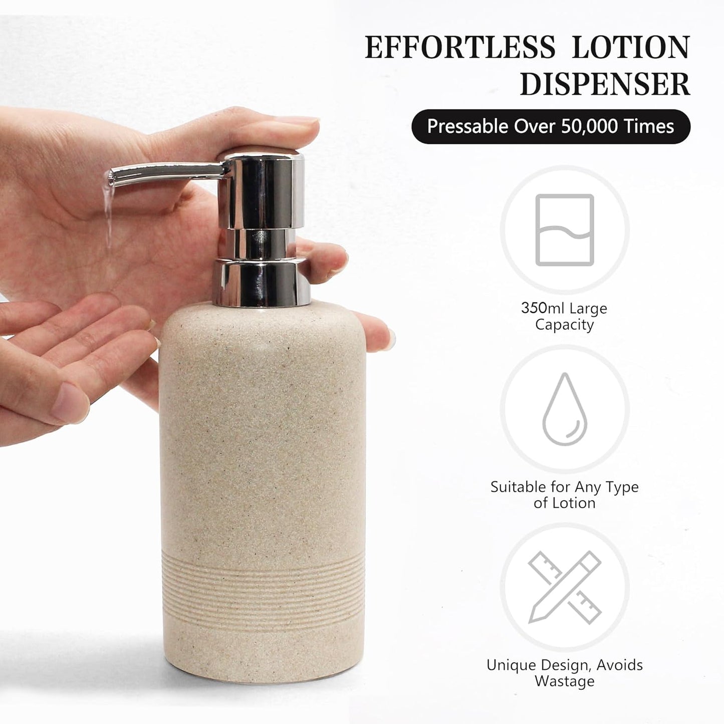 Resin Soap Dispenser Sets, 2 Pcs Heavy Lotion Dispensers,10.8oz Refillable Liquid Soap Dispensers with Rust-Proof Pump for Bathroom Countertop or Kitchen, Stone Beige