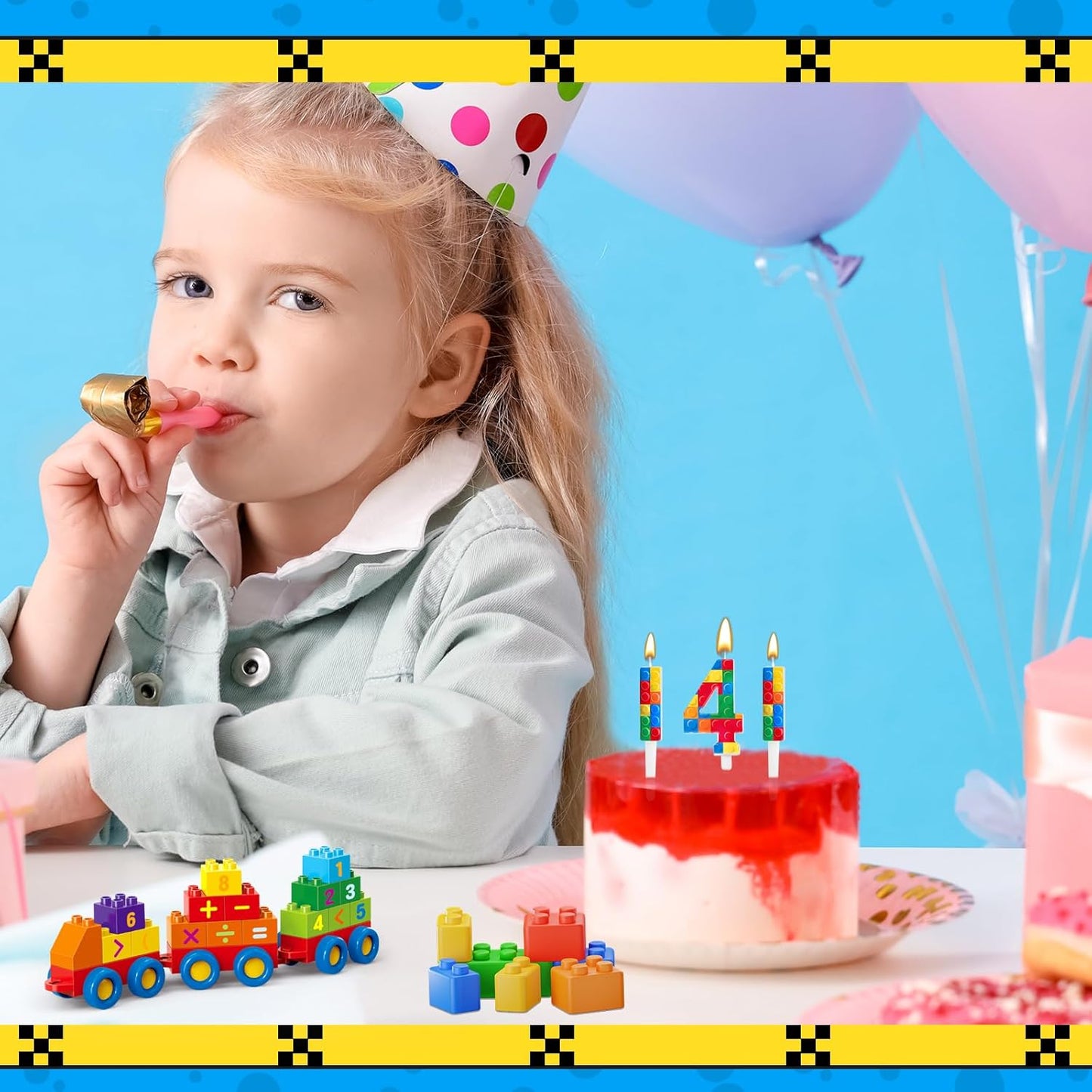 7 Pcs Building Block Themed Birthday Candles Set Building Blocks Number 4 Candle Cake Topper for Building Block Party Decoration Supplies (Number 4)