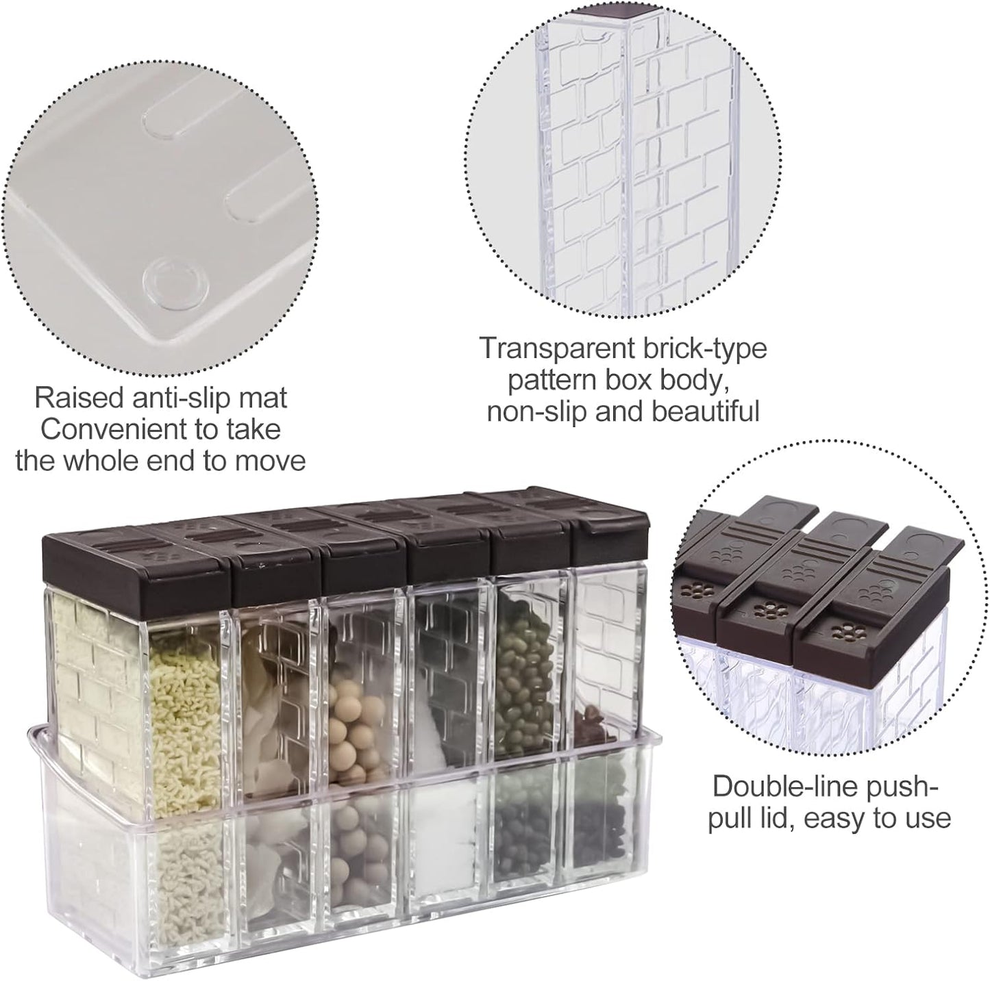 6 Pcs Spice Shaker Jars, Salt and Pepper Shakers, Plastic Spice Dispenser, Salt Shakers, Seasoning Shaker Box, Condiment Set, spice containers (Brown)