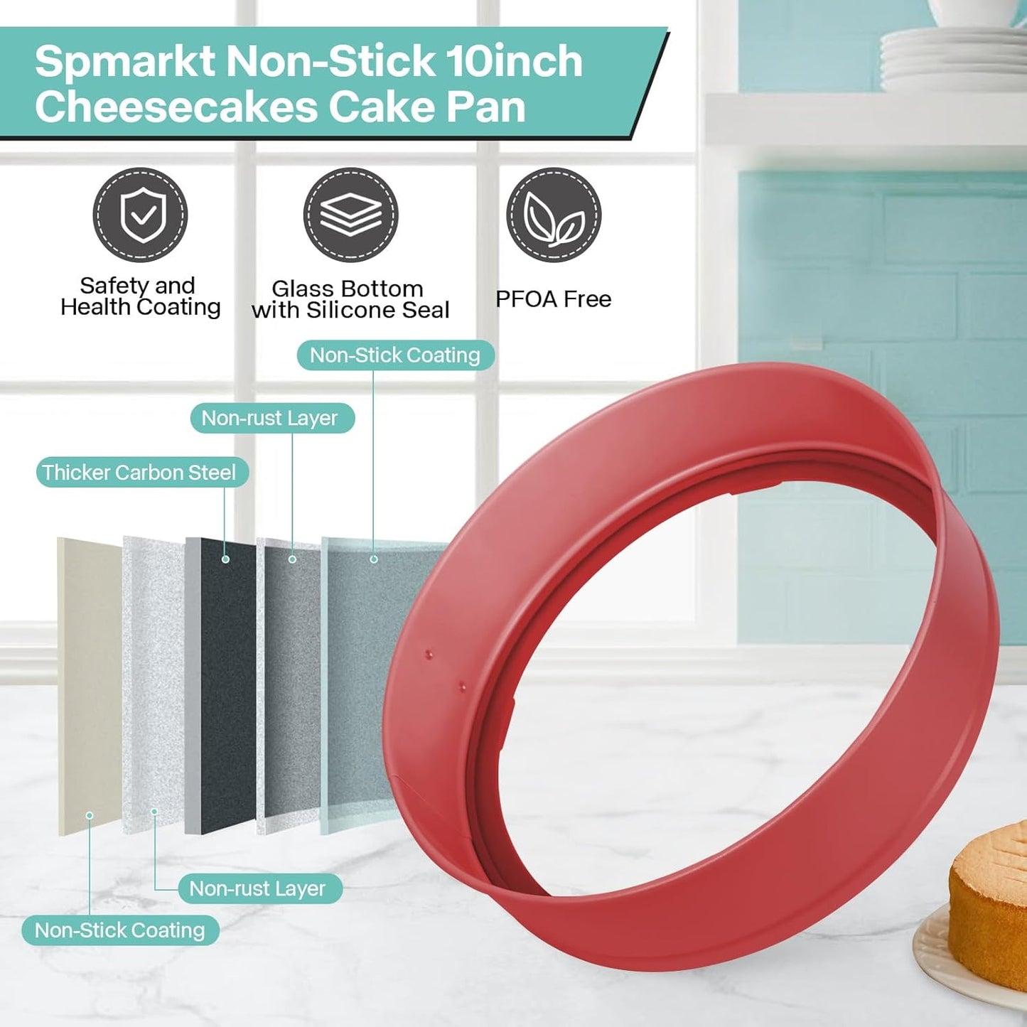 10In Glass Bottom Springform Pan,10 inch Nonstick Cheesecake Pan with Silicone Seal for Easy Release, Leak-Proof, Great Gift for Baking Lovers