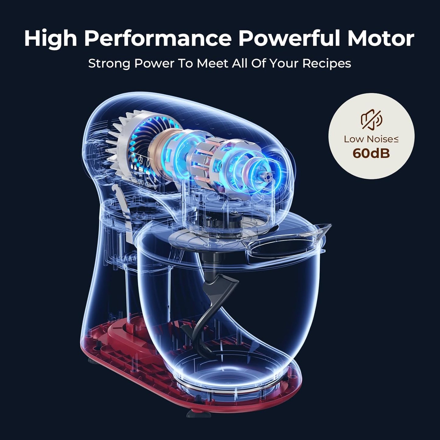 Stand Mixer With 12 Speed,5.3 Quart Electric Mixer With Tilt Head, Kitchen Mixer for Daily Use with Egg Whisk,Dough Hook,Flat Beater, RED