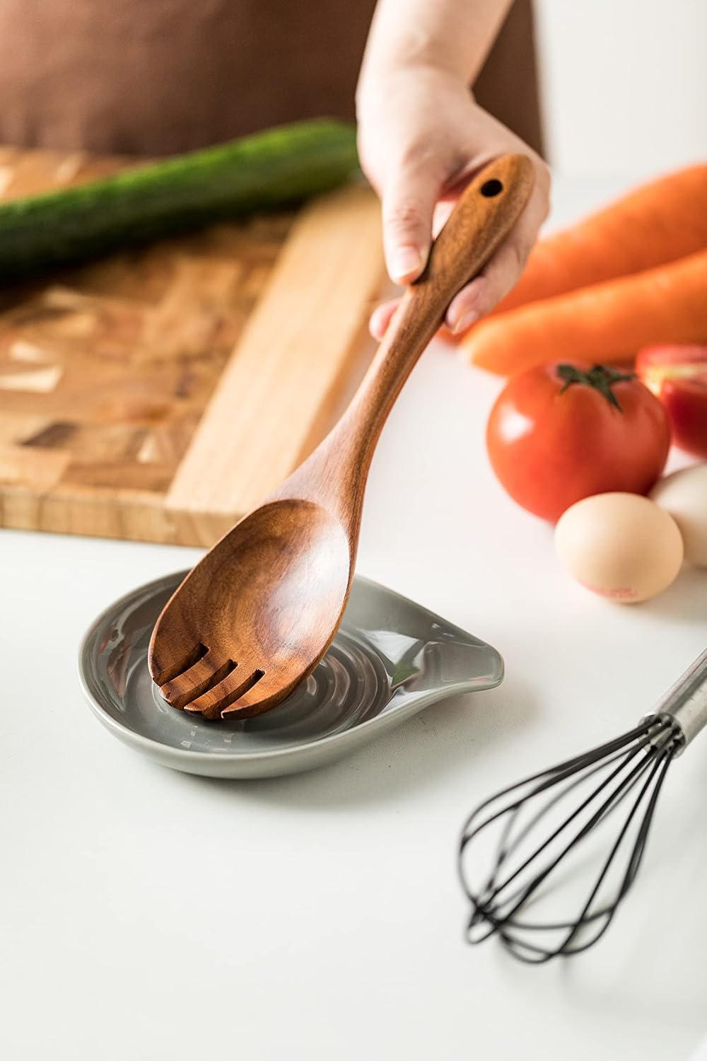 LAUCHUH Ceramic Spoon Rest for Stove Top, Large Spoon Holder, Spoon Rest for Kitchen Counter, Spoons, Ladles, Tongs, Christmas, Farmhouse Kitchen Decor, Spatula Holder Set of 2, Grey