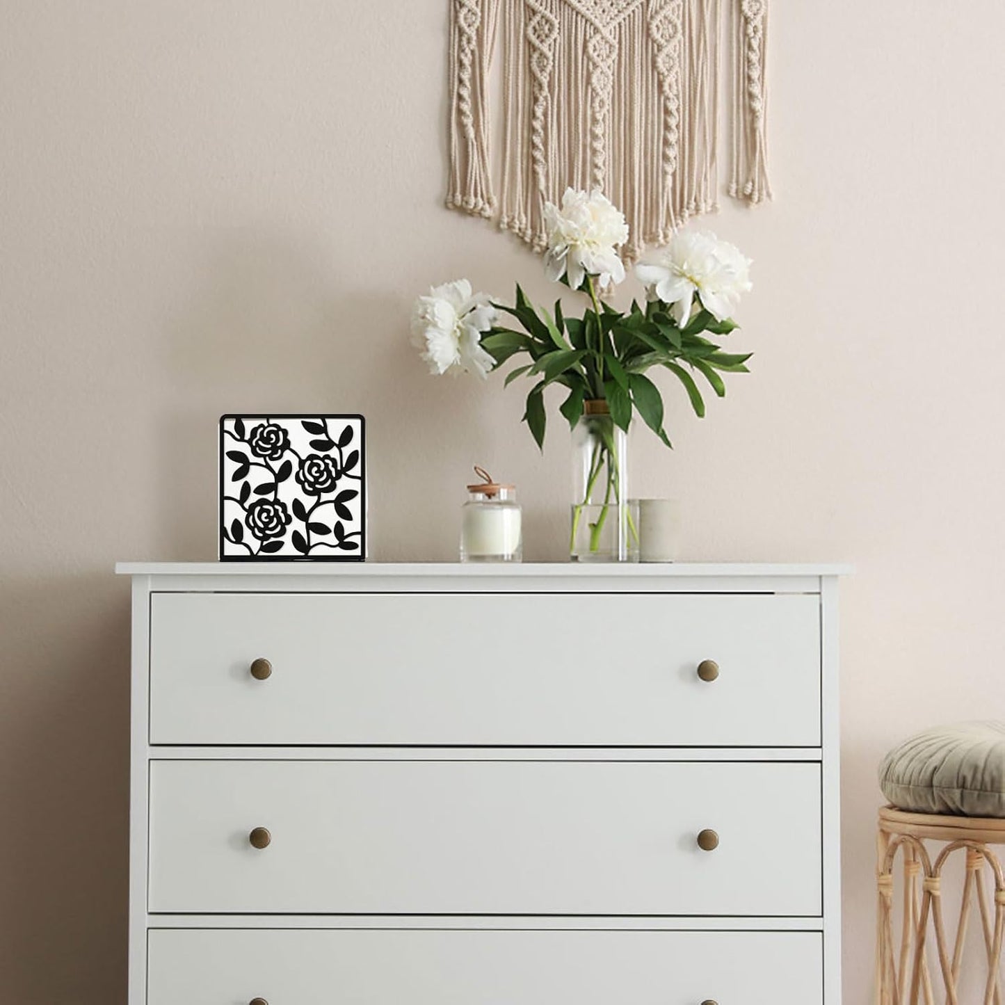 Resama Coffee Filter Paper Holder - Stylish Organizer with Rose Vine Pattern for Kitchen, Cafe, and Office - Decorative Storage Container in Black - Perfect for Home, Dining Room, and Outdoor Use