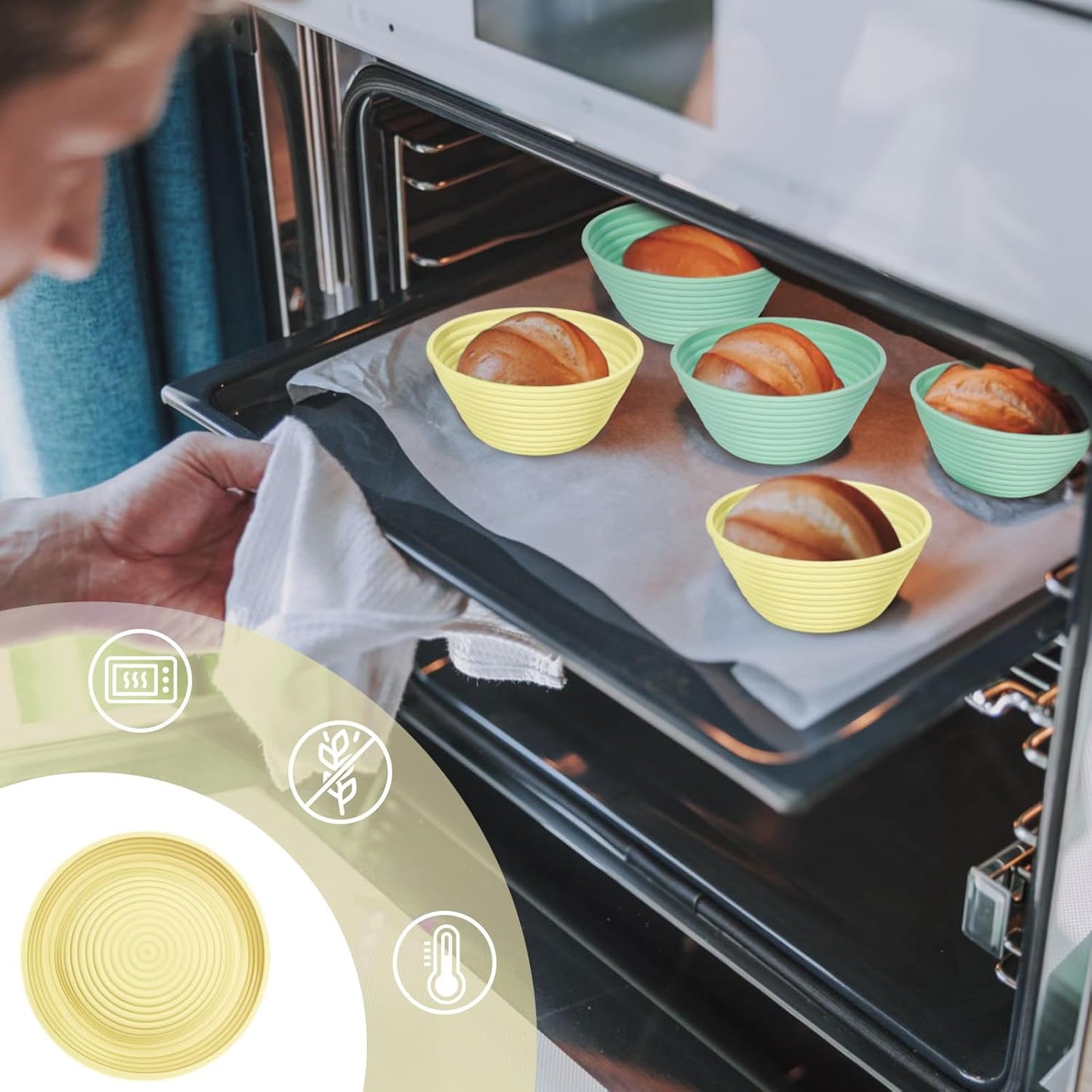 Silicone Banneton, Sourdough Bread Baskets (Set of 6, 5 Inch), Round Proofing Bread Bowls with Starter Kit, Bread Making Baking Supplies