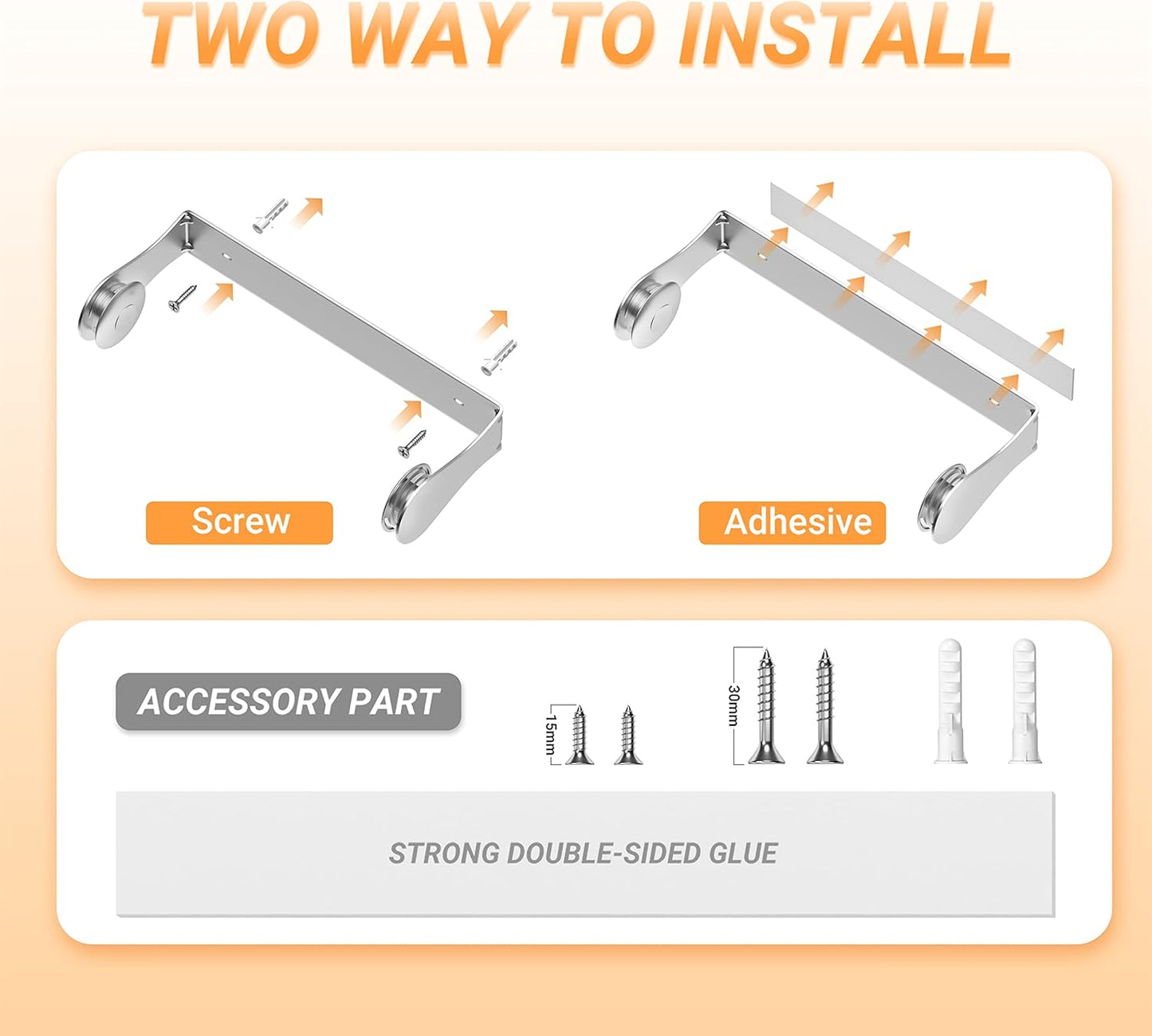 Paper Towel Holder Under Cabinet, Wall Mount, One-Handed Tear, Stainless Steel, Silver, Paper Roll Holder for Kitchen Bathroom Farmhouse Essentials Decor Accessories