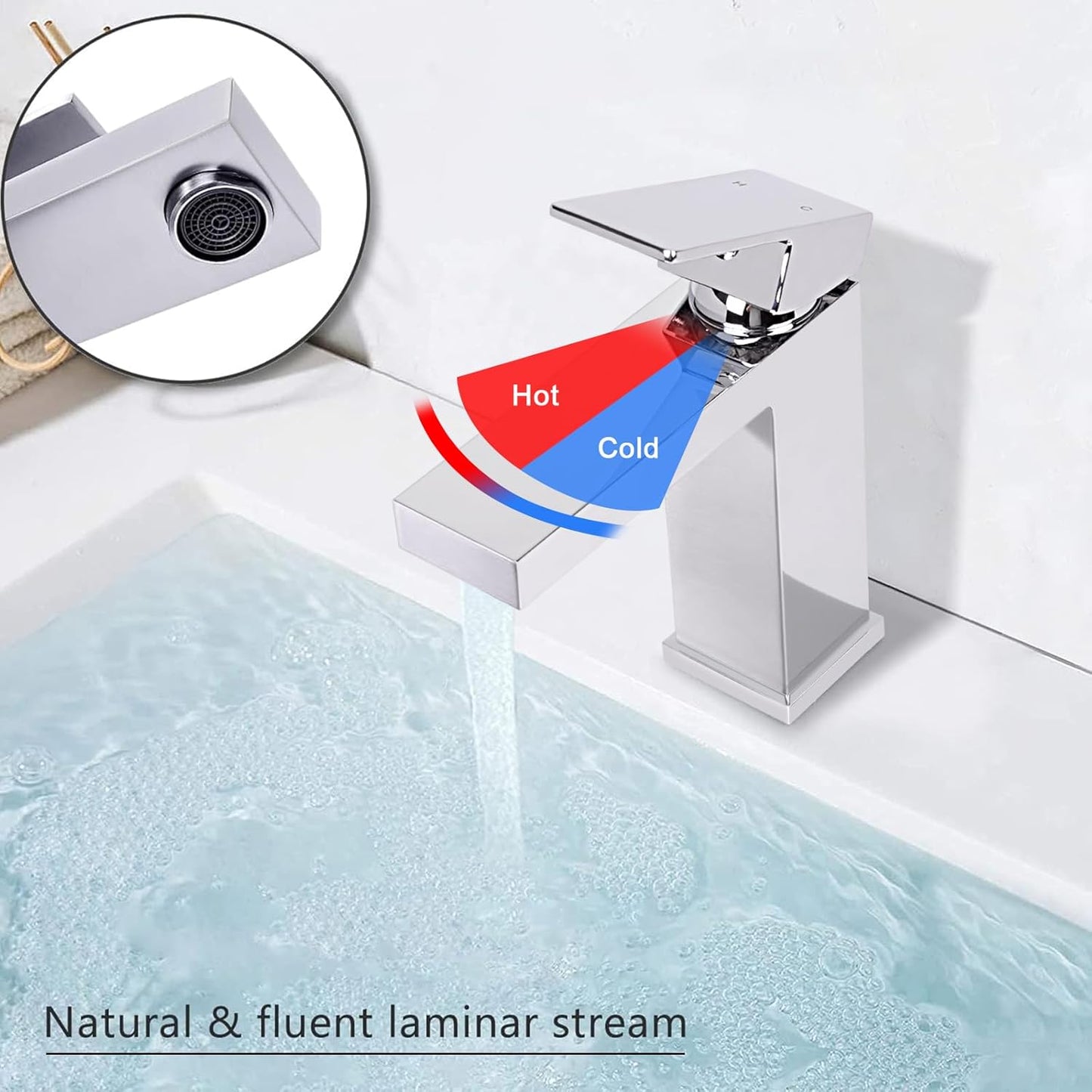 Solid Brass Chrome Bathroom Faucet, Bathroom Sink Faucet for 1 Hole,CEC & cUPC Certified Lead-Free Single Handle Vanity Faucet with Two Flexible Hoses(Hot and Cold) & Pop Up Drain Stopper