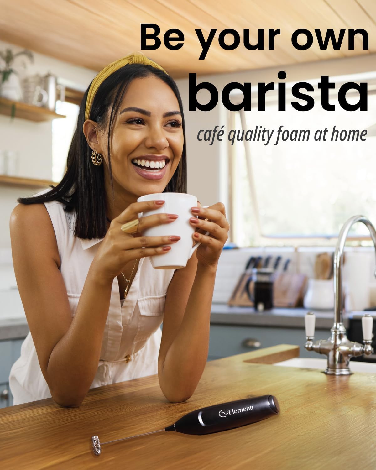 Elementi Powerful Matcha Whisk – Lightweight Matcha Frother Wand & Drink Mixer Handheld, High Speed Mini Whisk for Tea & More, Coffee Mixer Wand, Milk Frother Handheld (Emerald Green)