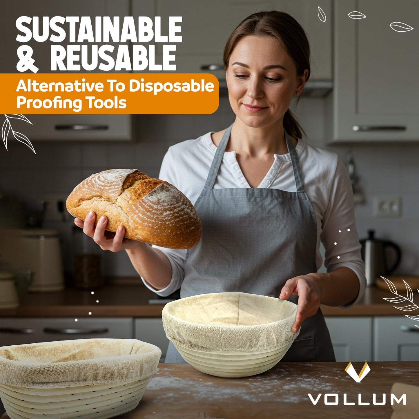 Banneton Bread Proofing Basket sourdough proofing basket for Beginners & Professional Bakers, Handwoven Rattan Cane Bread Maker with Linen for Artisan Breads, 8.5 x 3 In, 1-Pound Round Brotform