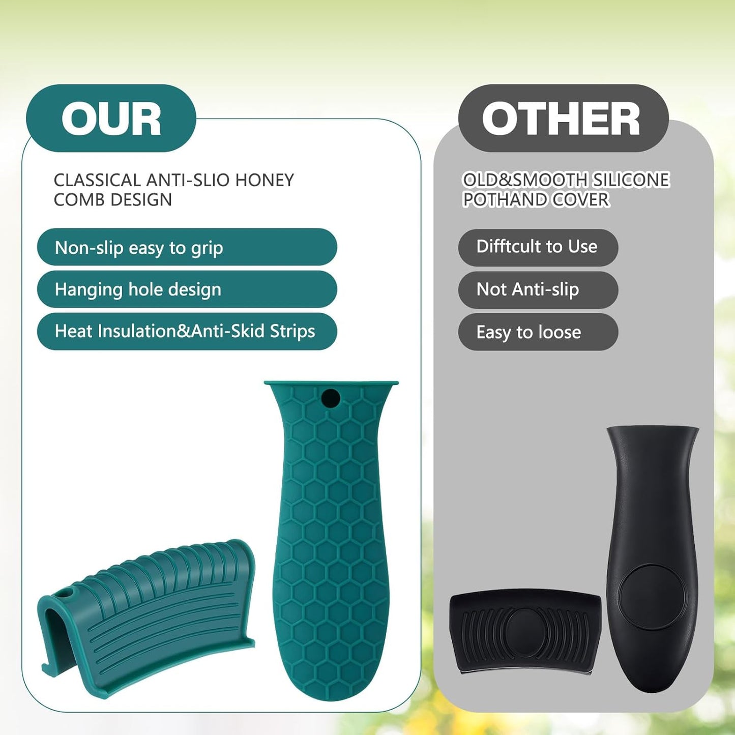 Patelai 8 Pcs Silicone Pot Holders Set Cast Iron Handle Cover Heat Resistant Pot Handle Covers Potholder Non Slip Reusable Pan Sleeve for Frying Pan Kitchen Supplies(Green)