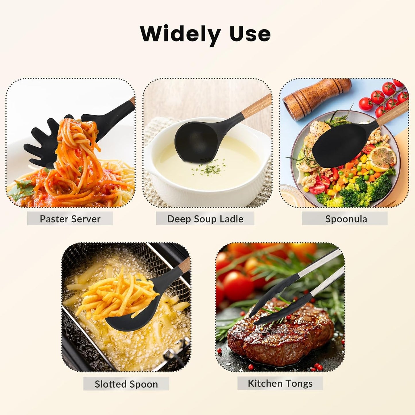 Daily Treasures 12PCS Kitchen Utensils Set,Cooking Utensils Set with Storage Holder,Kitchen Tools Made of Heat Resistant Food Grade Silicone and Wooden Handles for Nonstick Cookware