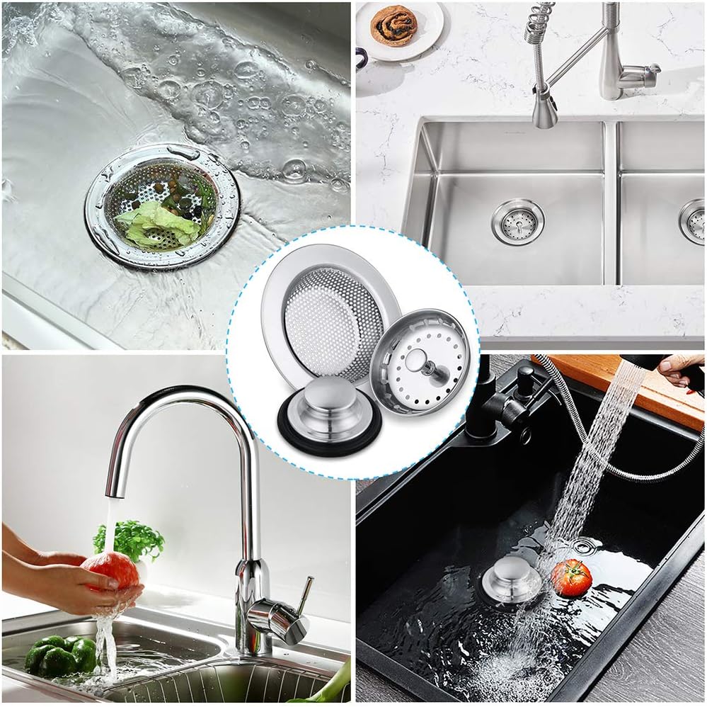 Kitchen Sink Drain Strainer 6 Pack Stainless Steel Sink Stopper, Anti-Clogging Kitchen Sink Drain Basket for Kitchen Sink Strainer Replacement Set