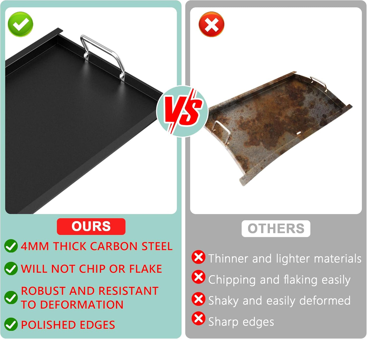 Full Size Griddle Insert for Napoleon Prestige PRO 425 Series Grill R425,R425-1, R425-2,425SB,COS425SBPK,R425NSS,R425SIB,Carbon Steel Griddle Plate Replace Part for Napoleon #S83013, 22.8''L X 17.7''W