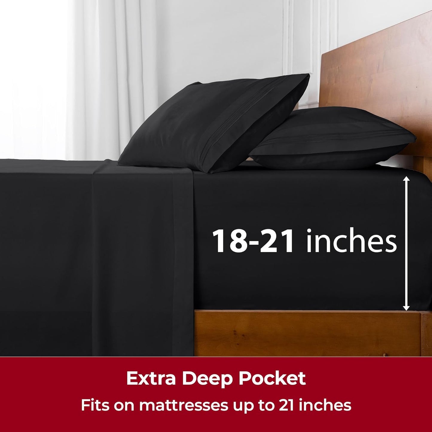 Mellanni Extra Deep Twin Sheets - 3 PC Iconic Collection Bedding - Hotel Luxury, Ultra Soft, Cooling Bed Sheets - Wrinkle, Fade, Stain Resistant (Twin, Black)