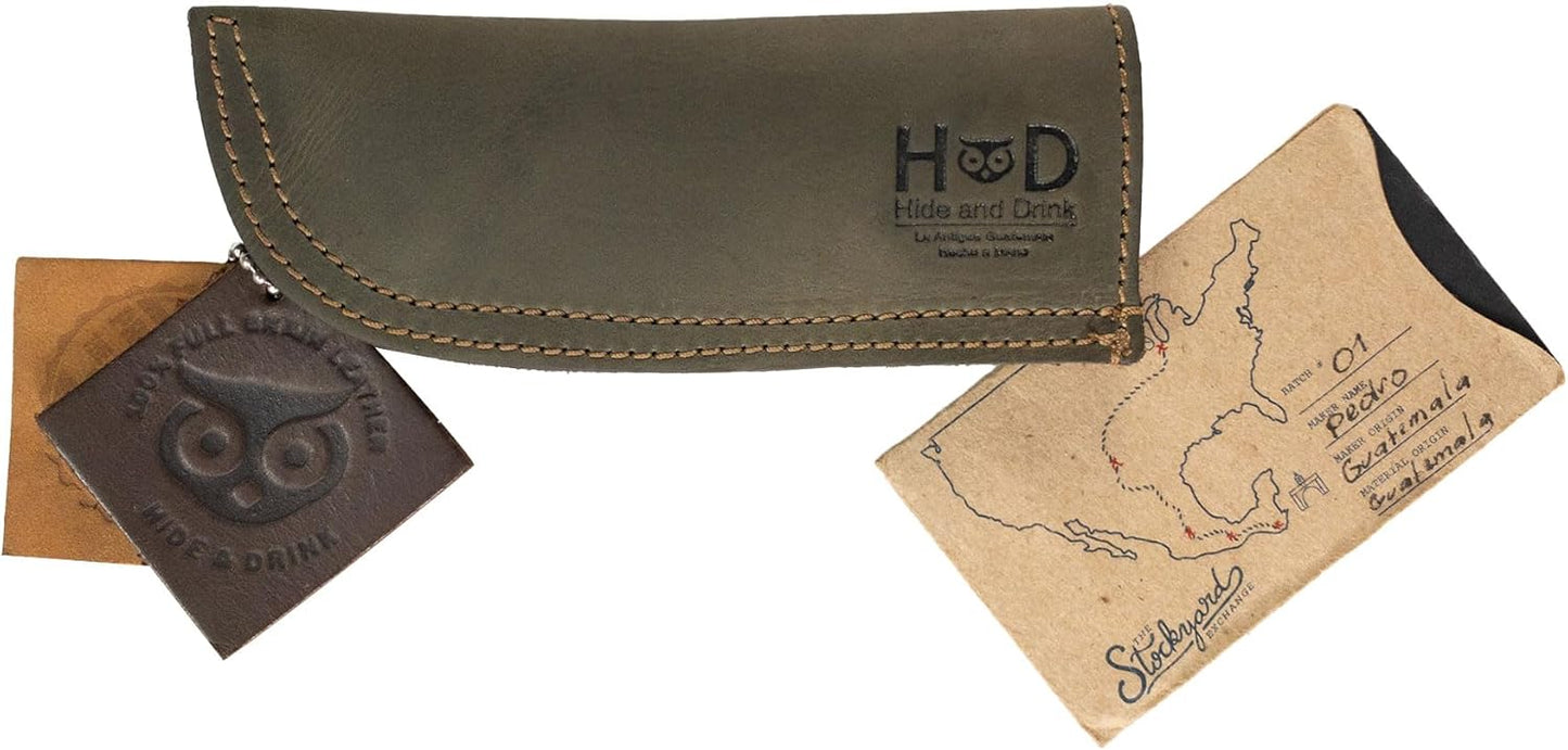 Hide & Drink, Hot Handle, Cast Iron Protector, Panhandle Potholder, Double Layered, Double Stitched, Slides On/Off Easily onto Metal Skillet Grips, Full Grain Leather, Handmade, Dark Jade