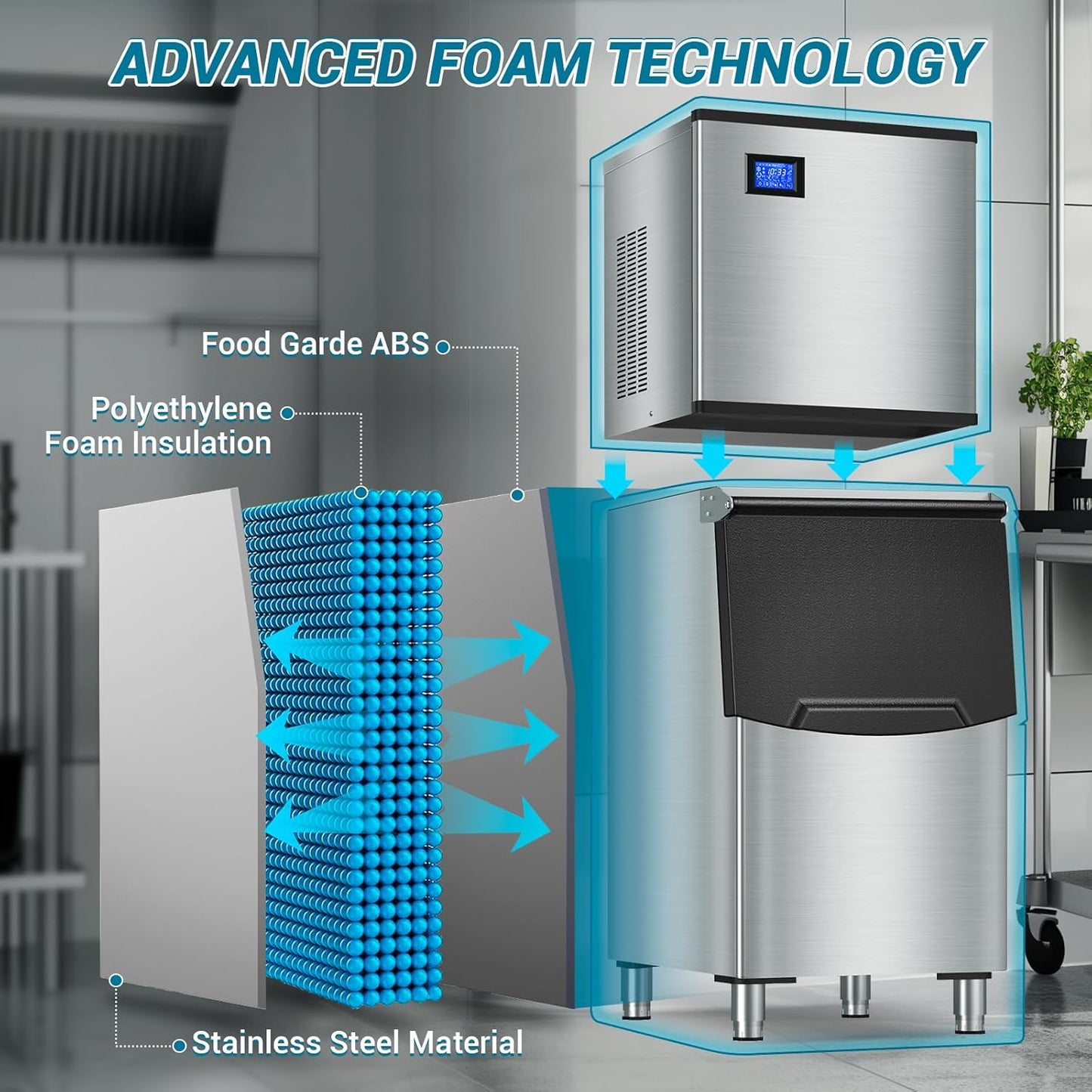 High-Performance Commercial Ice Maker Machine: 500lbs/24H Production, 350lbs Storage, 156 Ice Cubes in 6-15 Mins - Stainless Steel Industrial Ice Maker for Restaurant, Bar, Cafe, Commercial Use