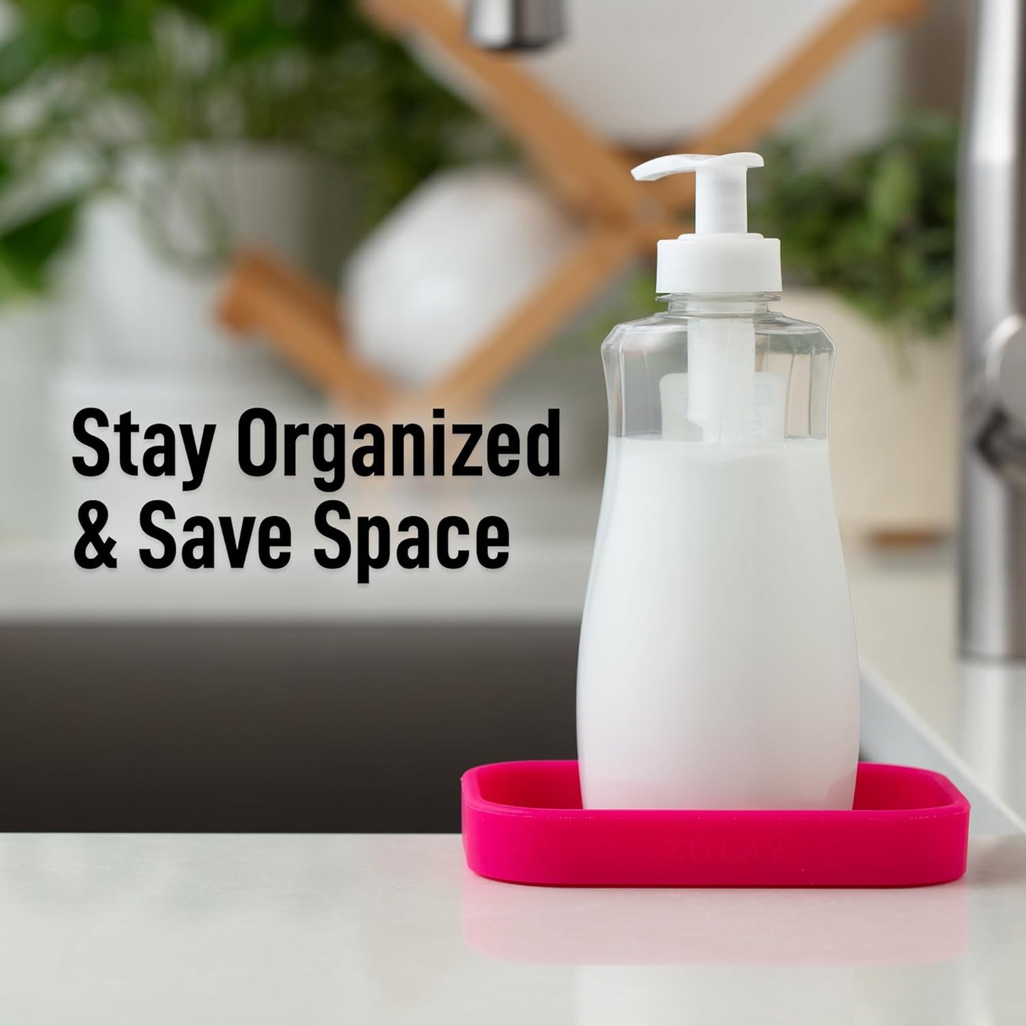 Zulay Kitchen Small Silicone Sponge Holder (4.9x3.3”) – Space-Saving Sink Organizer Tray for Sponge, Soap, Brush & More – Compact Non-Slip Dish for Kitchen & Bathroom (Dragon Fruit)